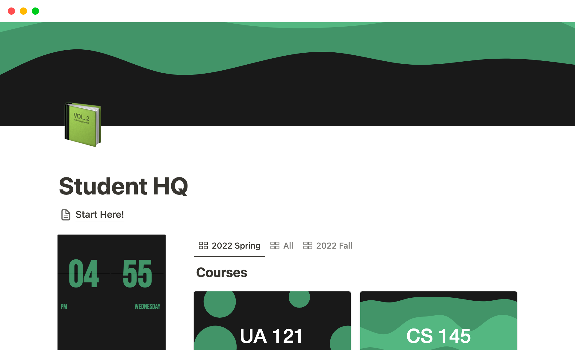 A template preview for Student HQ - Dark Green Student Theme