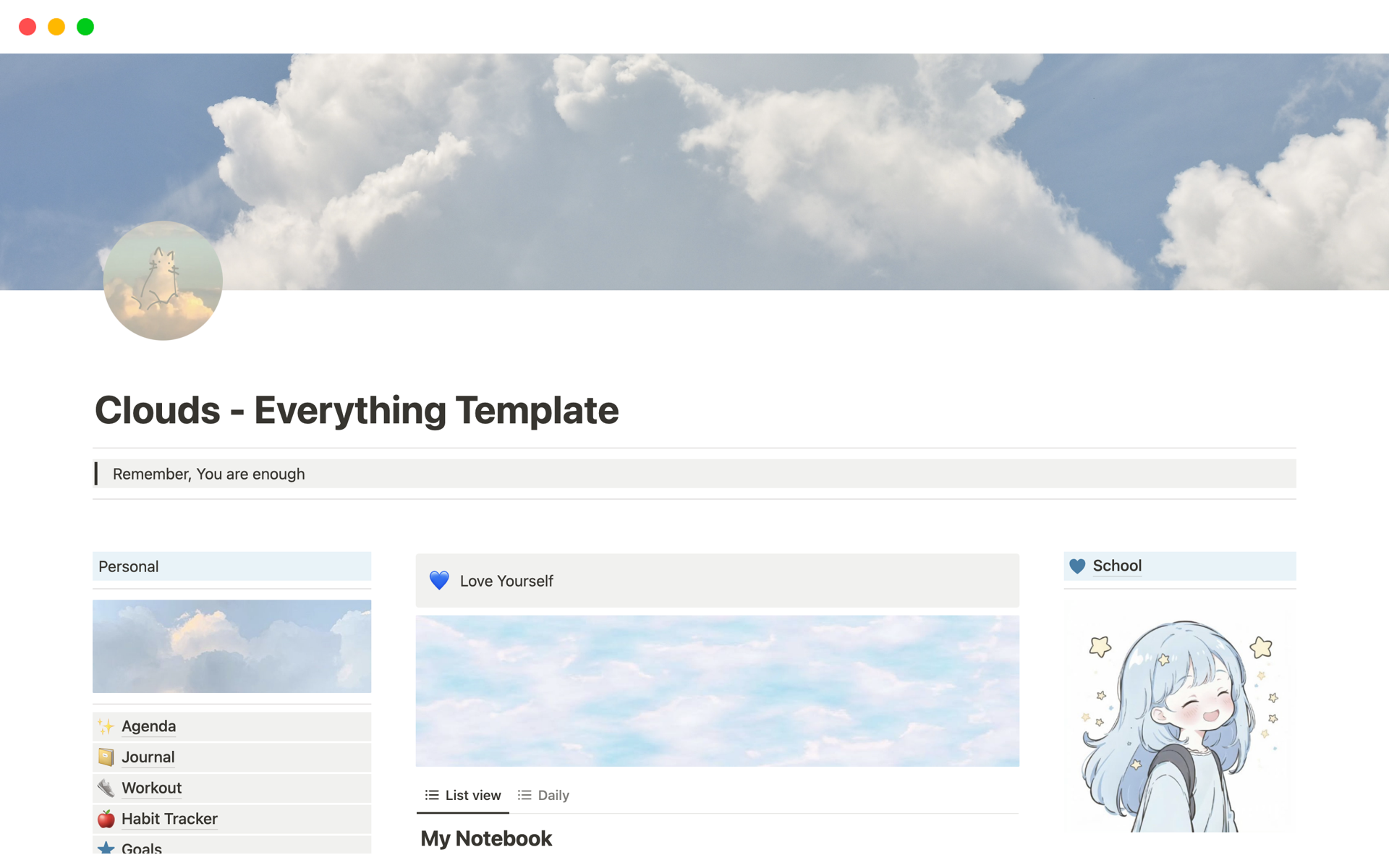 A template preview for Clouds - Everything Template