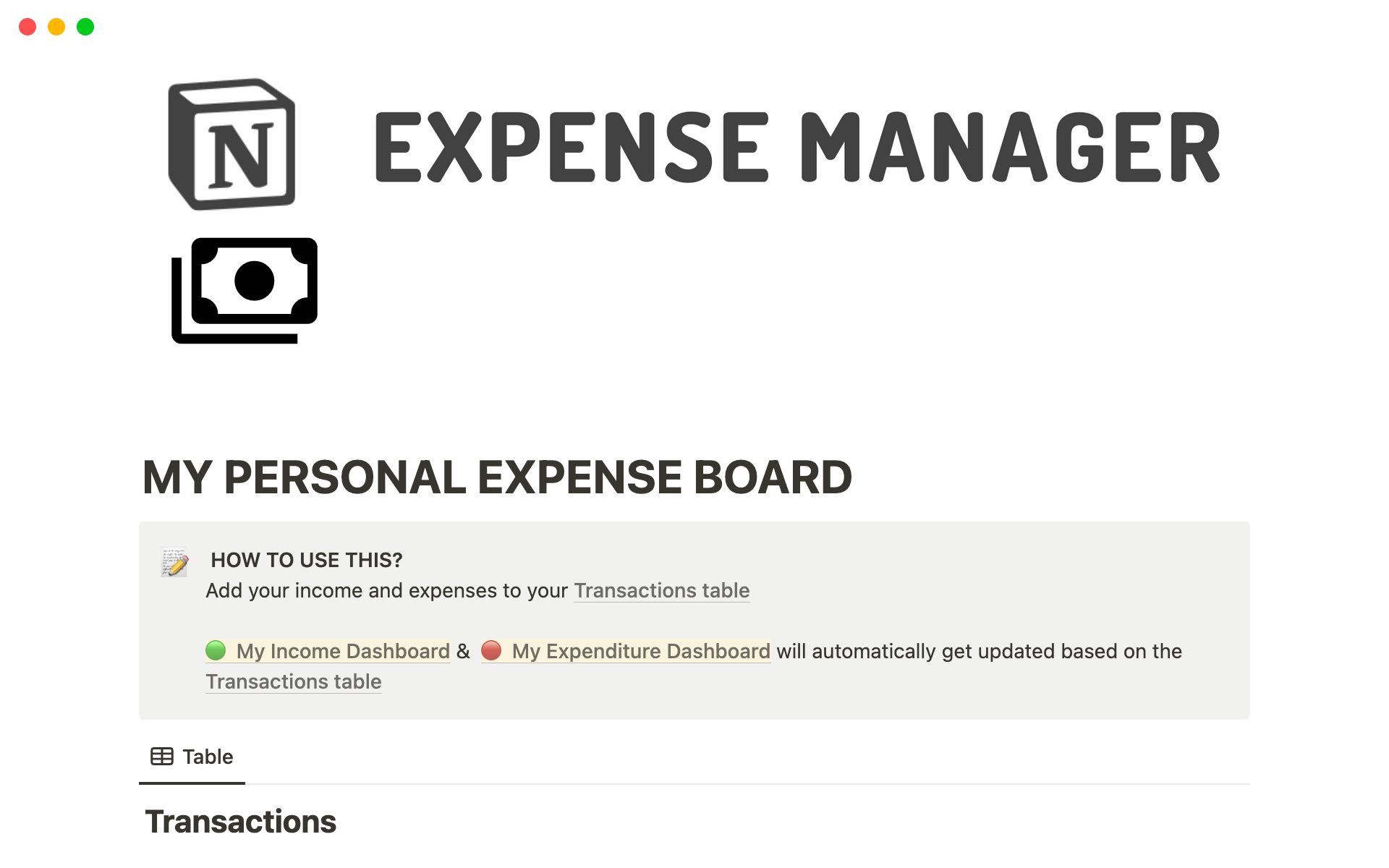 A template preview for Budget & Expense Manager Notion Template
