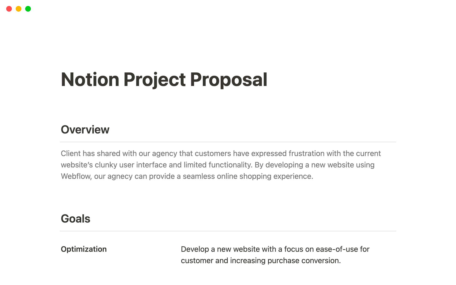 A template preview for Notion Project Proposal