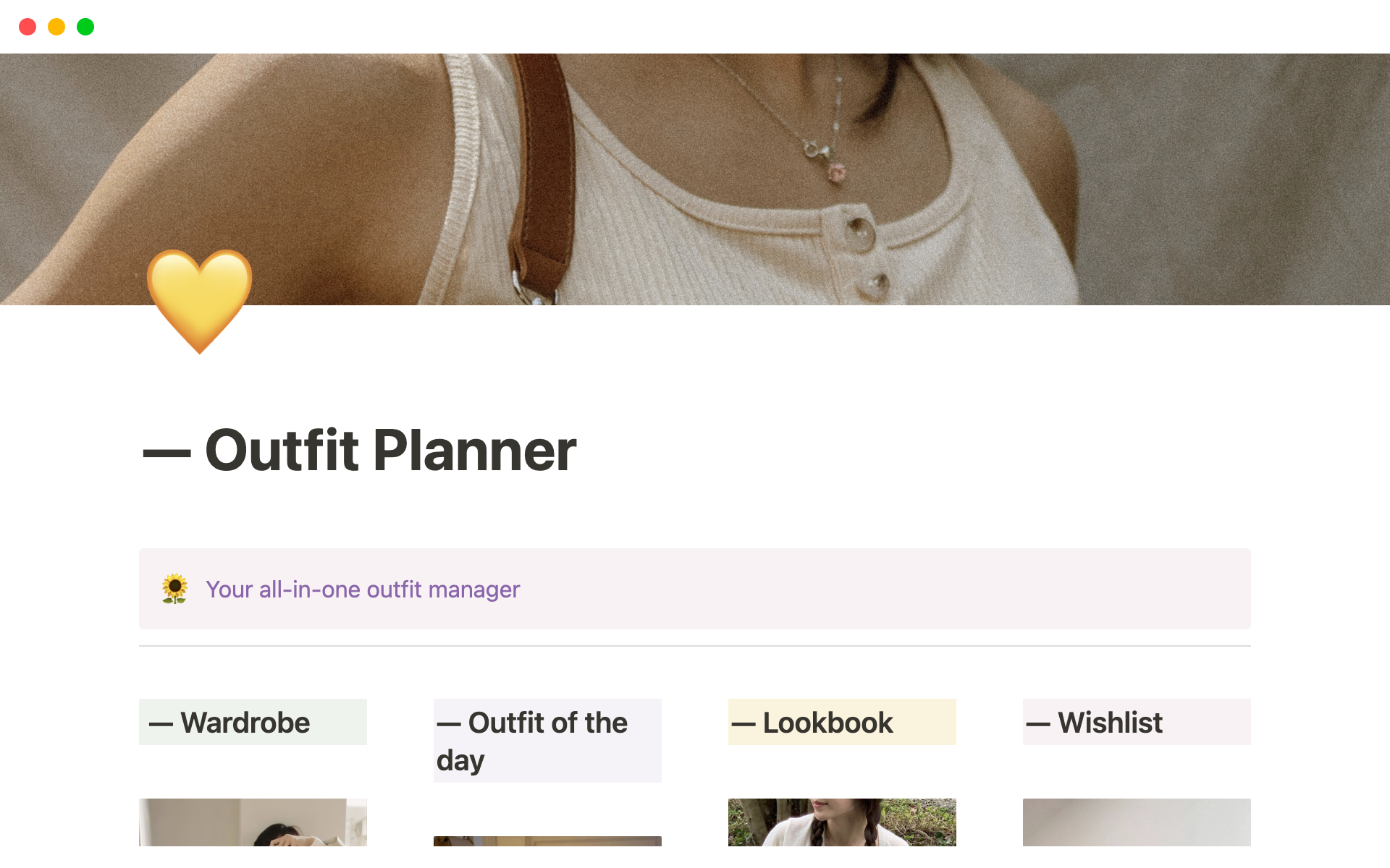 You can manage your day-to-day outfit and your wardrobe in this notion template