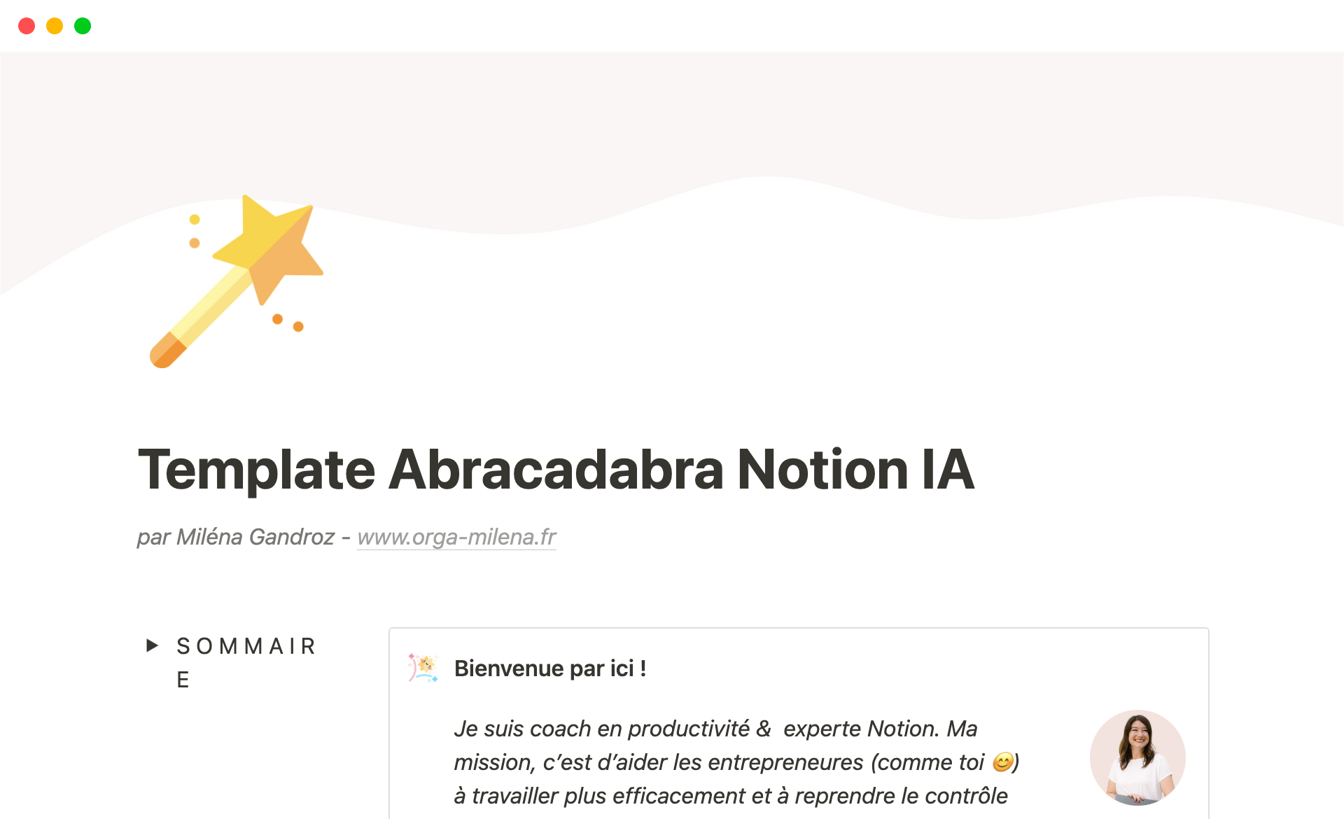 A template preview for Abracadabra Notion IA