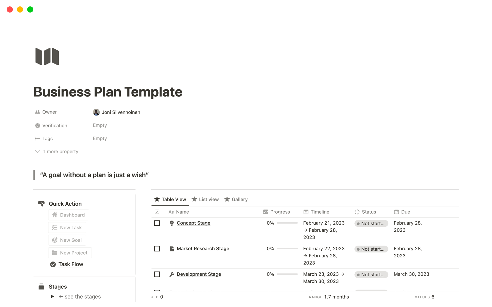 A template preview for Business Plan Template
