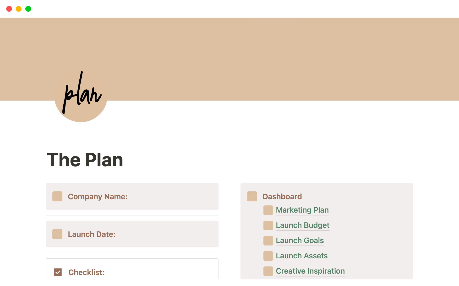 A template preview for Small Business Launch Planner