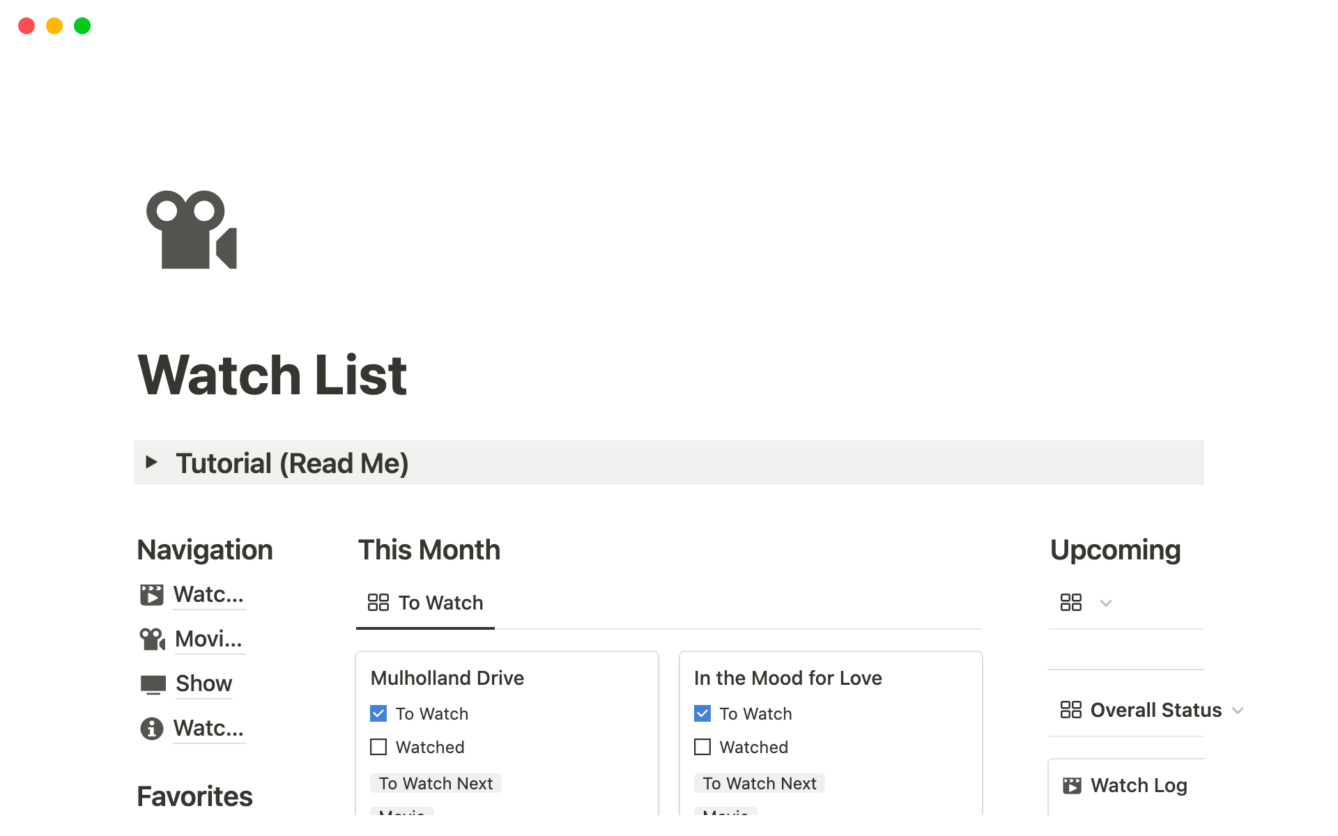 Never miss a movie or show with the Watch List Notion Template - organize what you're watching or want to watch, and track release dates.
