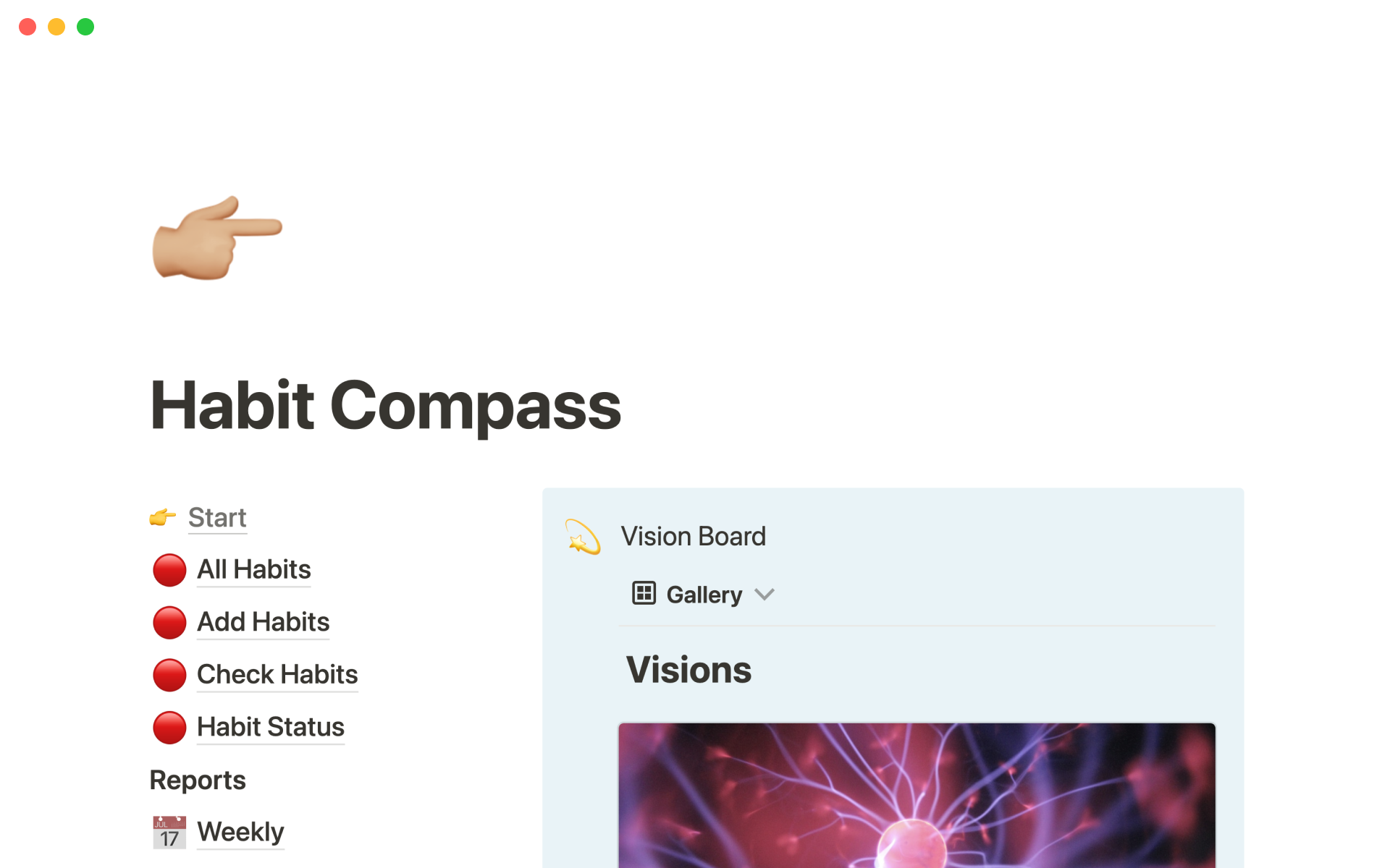 A template preview for Habit compass