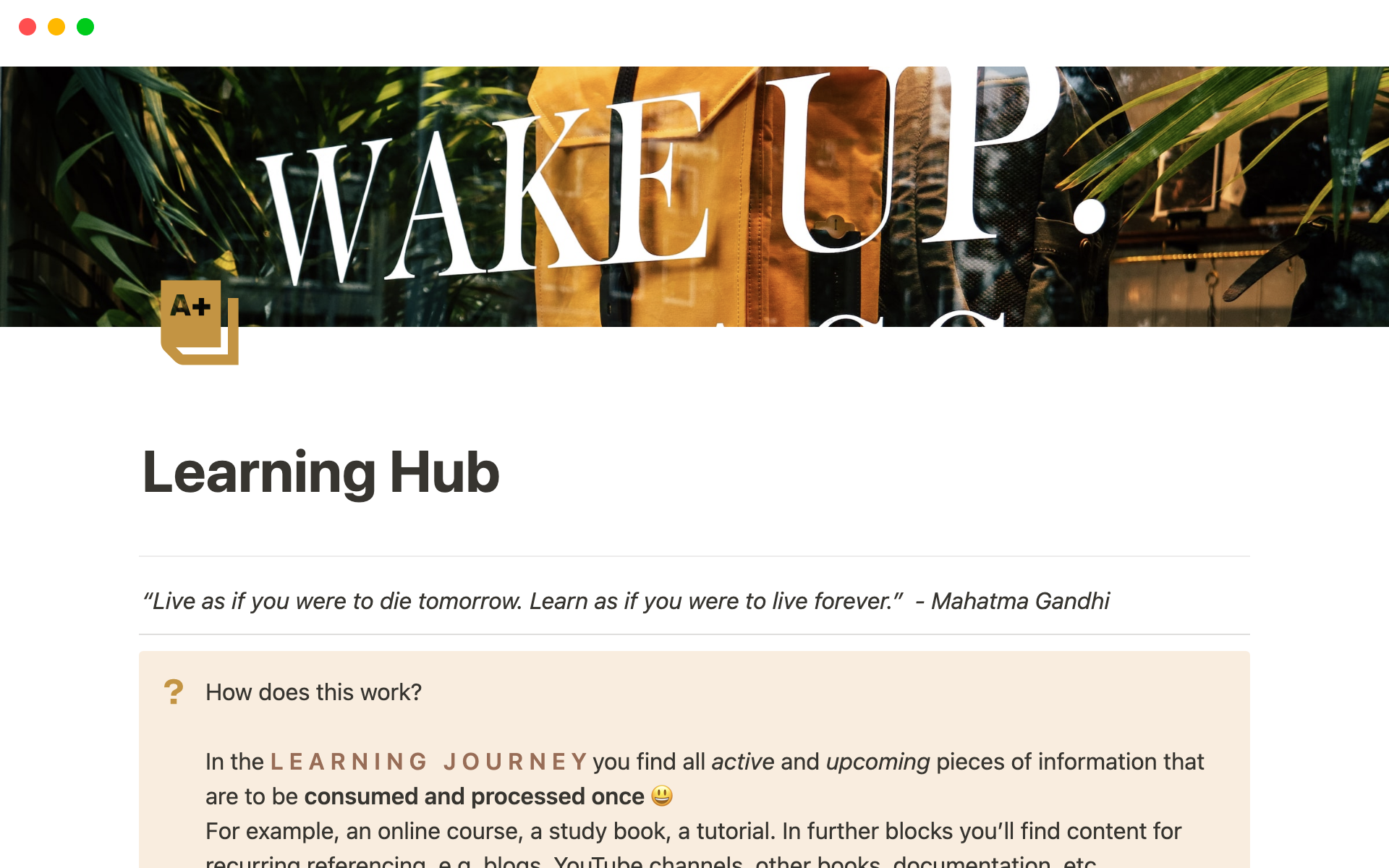A template preview for Learning Hub