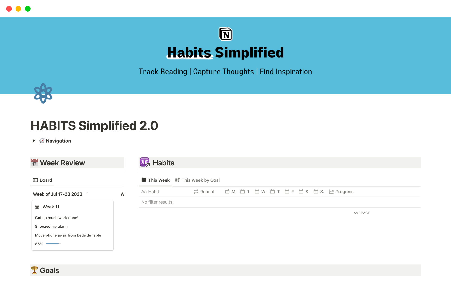 HABITS Simplified takes all of the features from your favourite habit tracking apps and places them in one template - designed for speed and mobile-use.