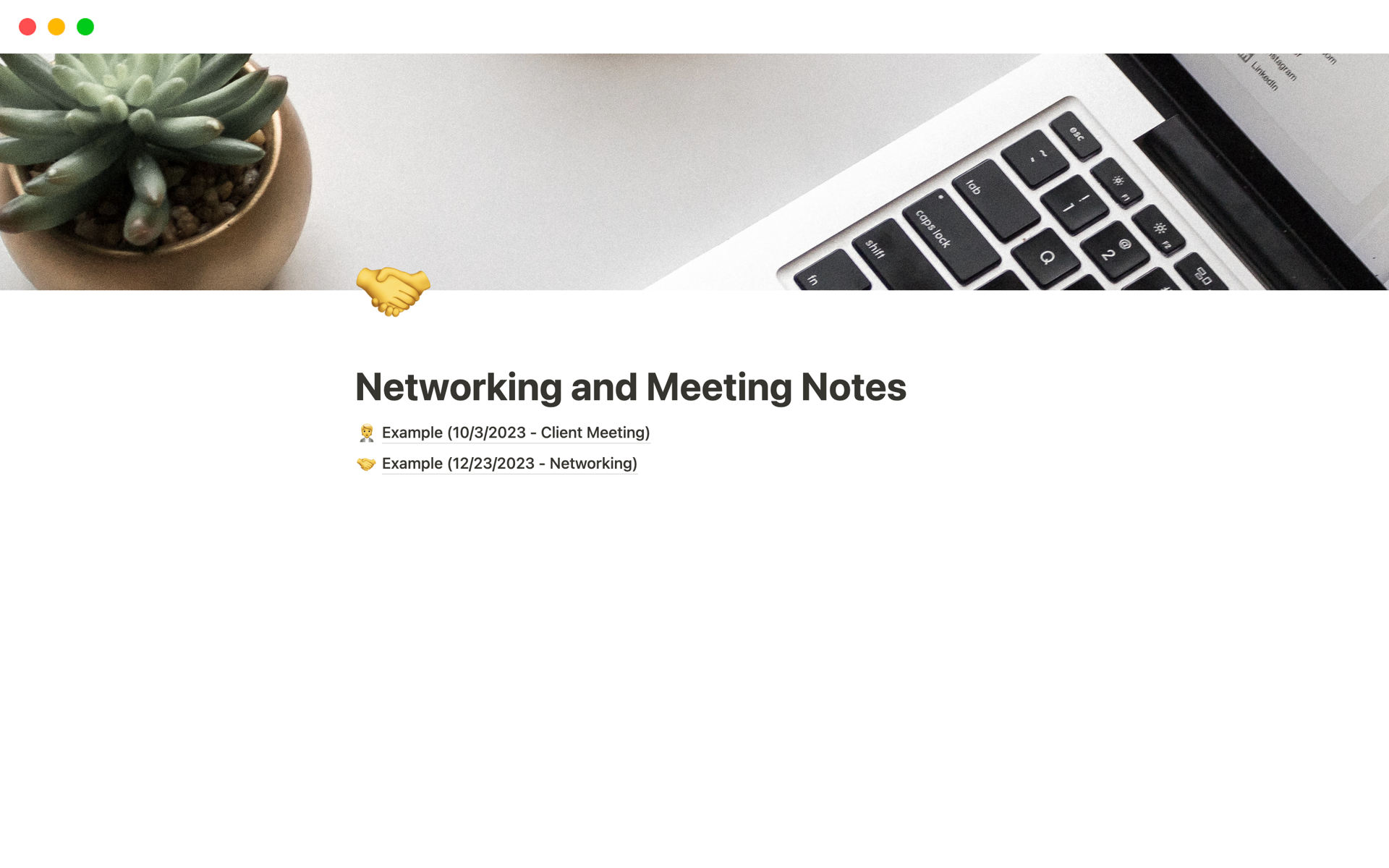 A template preview for Networking and Meeting Notes