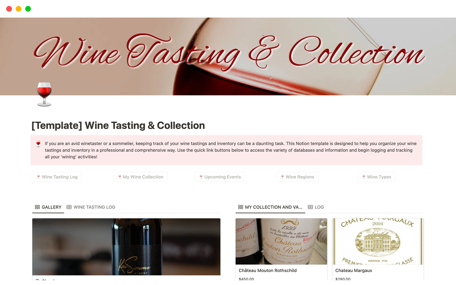 Vino (Wine) Log Notion Template