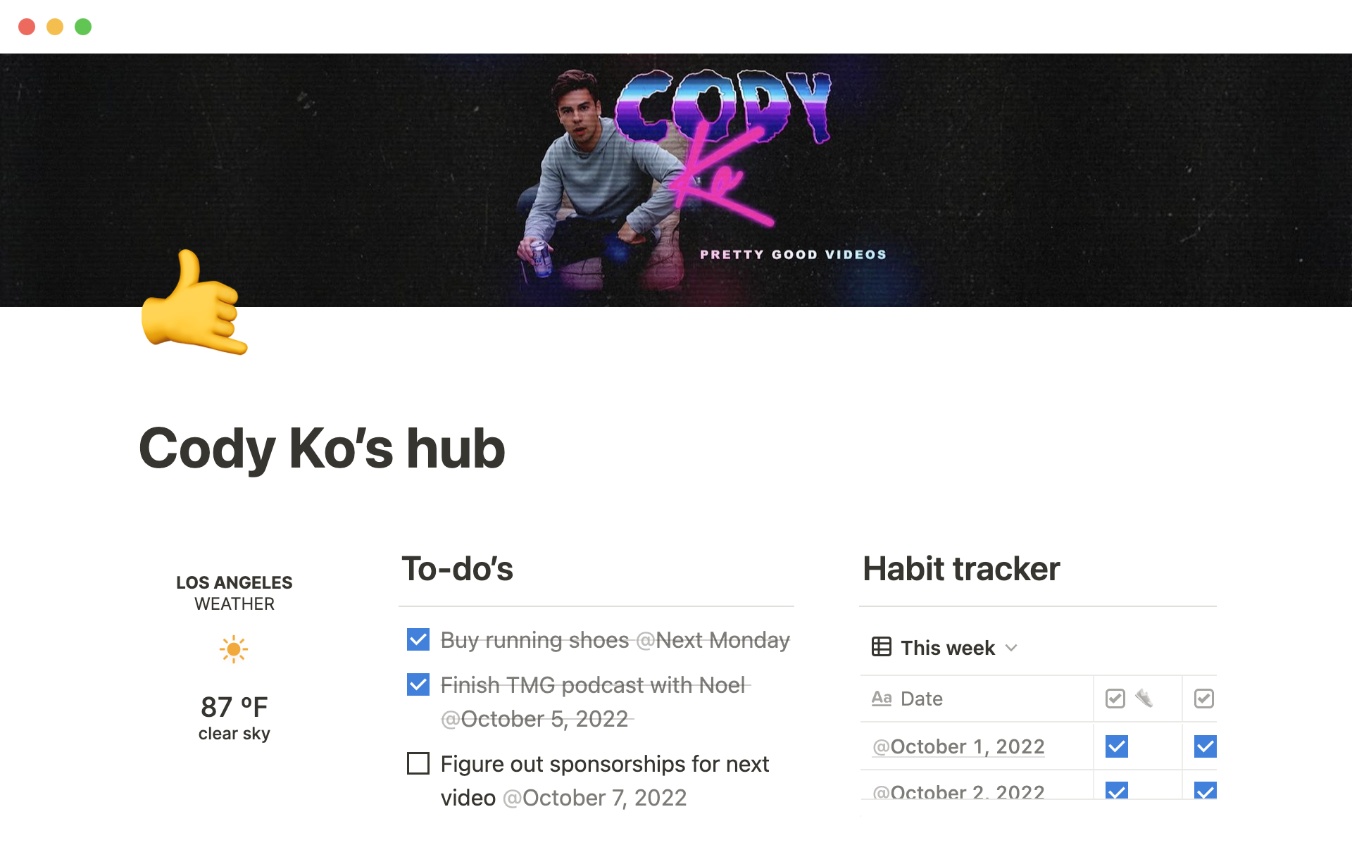 A template preview for Cody Ko's hub