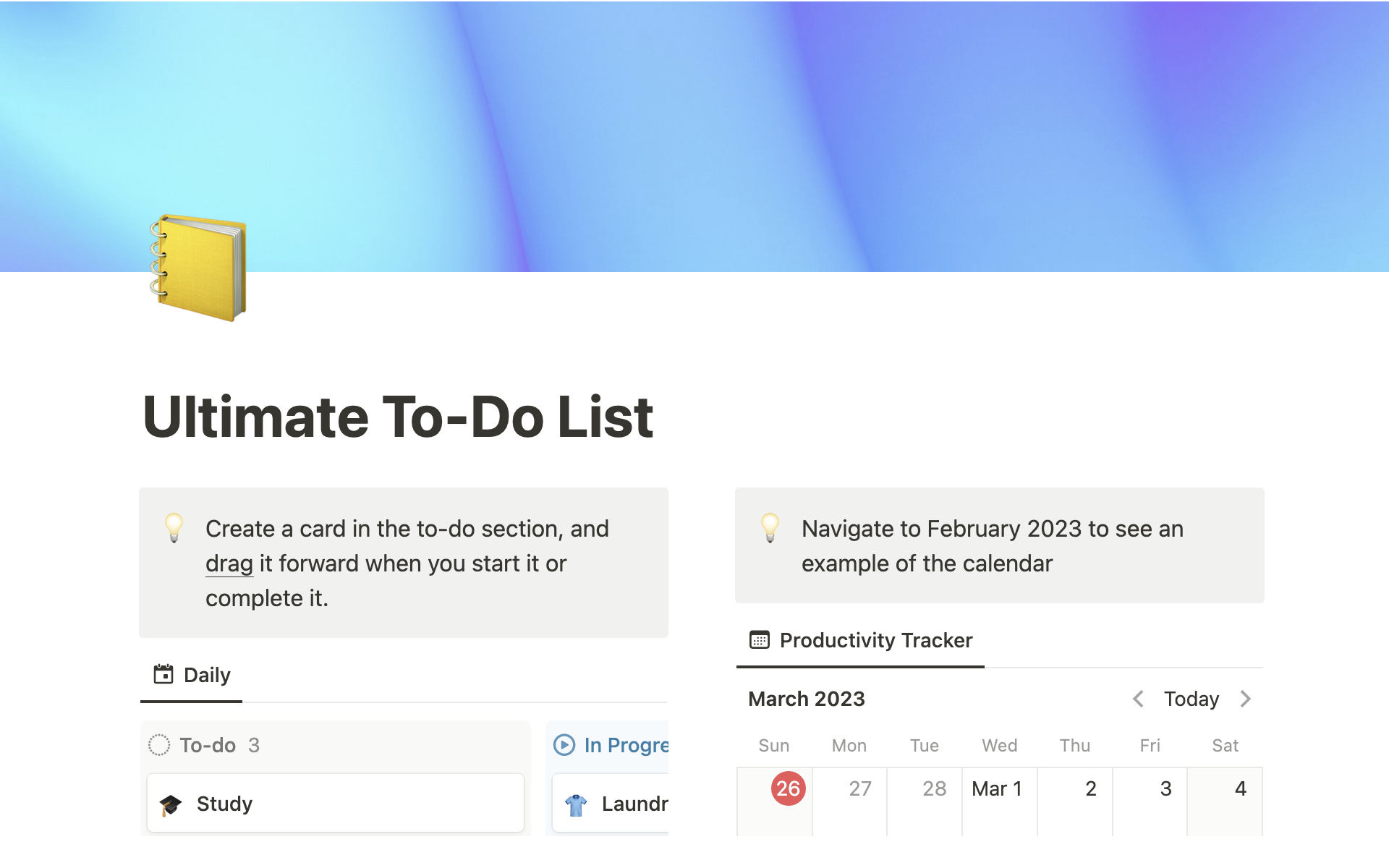 This Notion template is perfect for planning, marking off chores, and tracking your progress.
