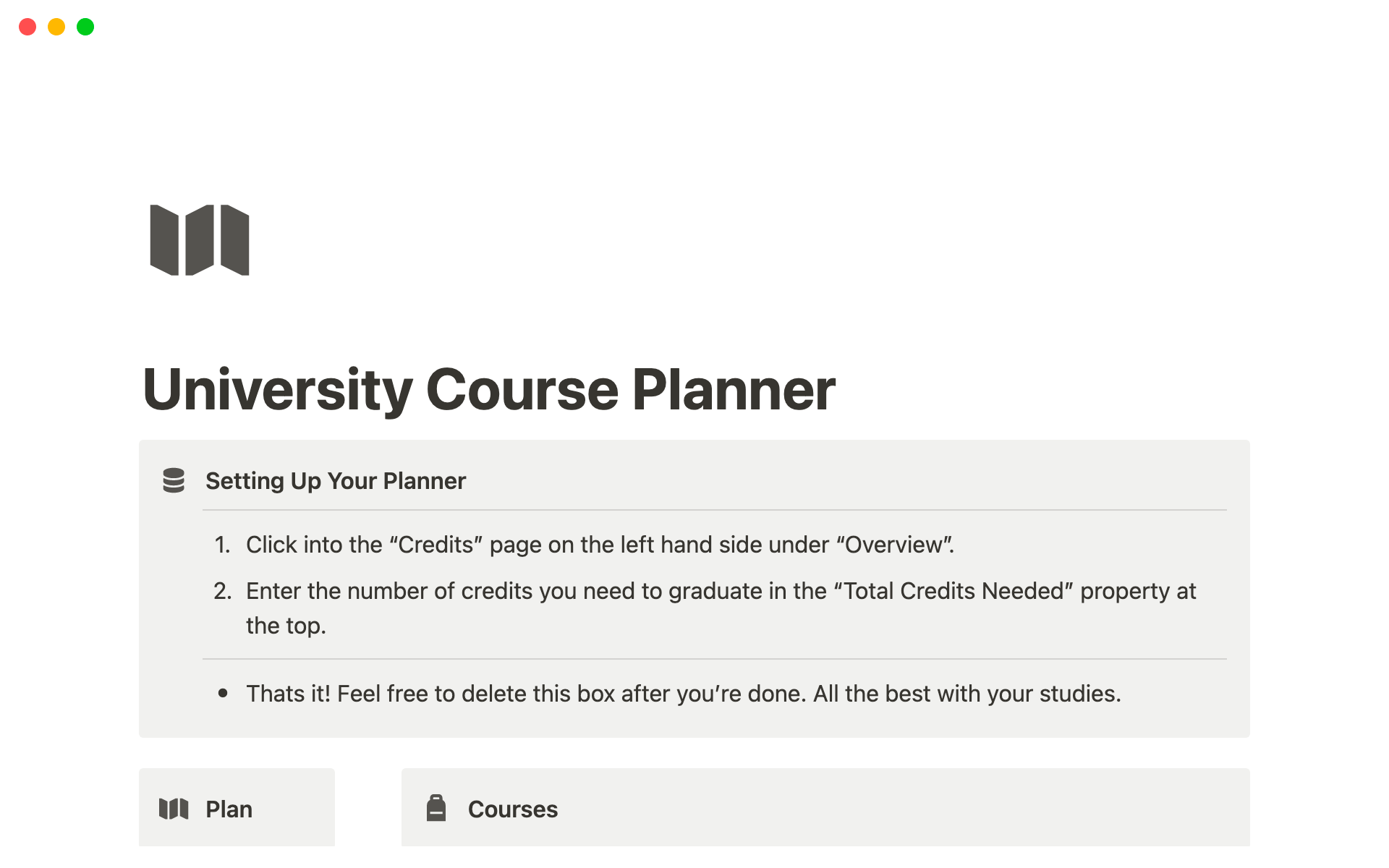 University Course Plannerのテンプレートのプレビュー