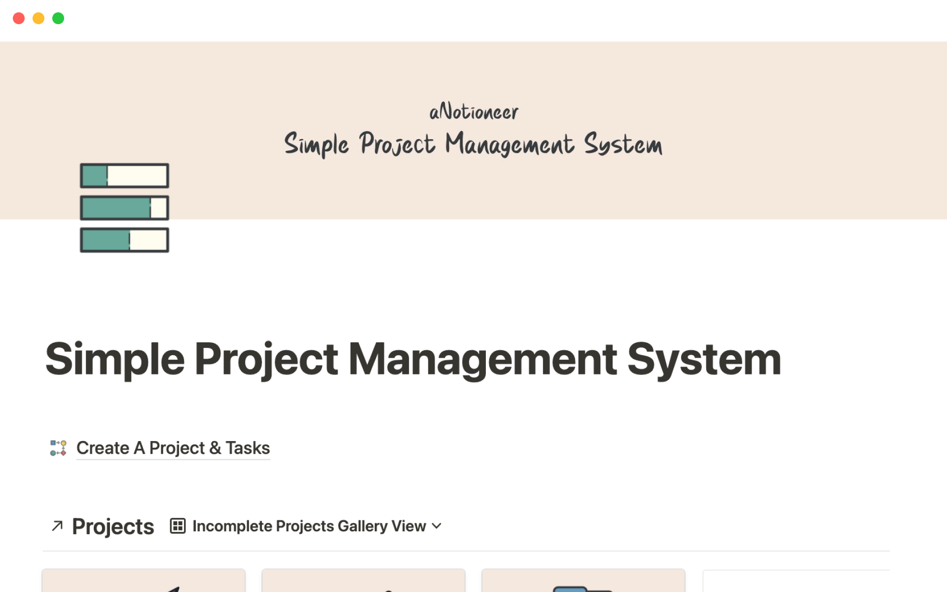 A template preview for Simple project management system