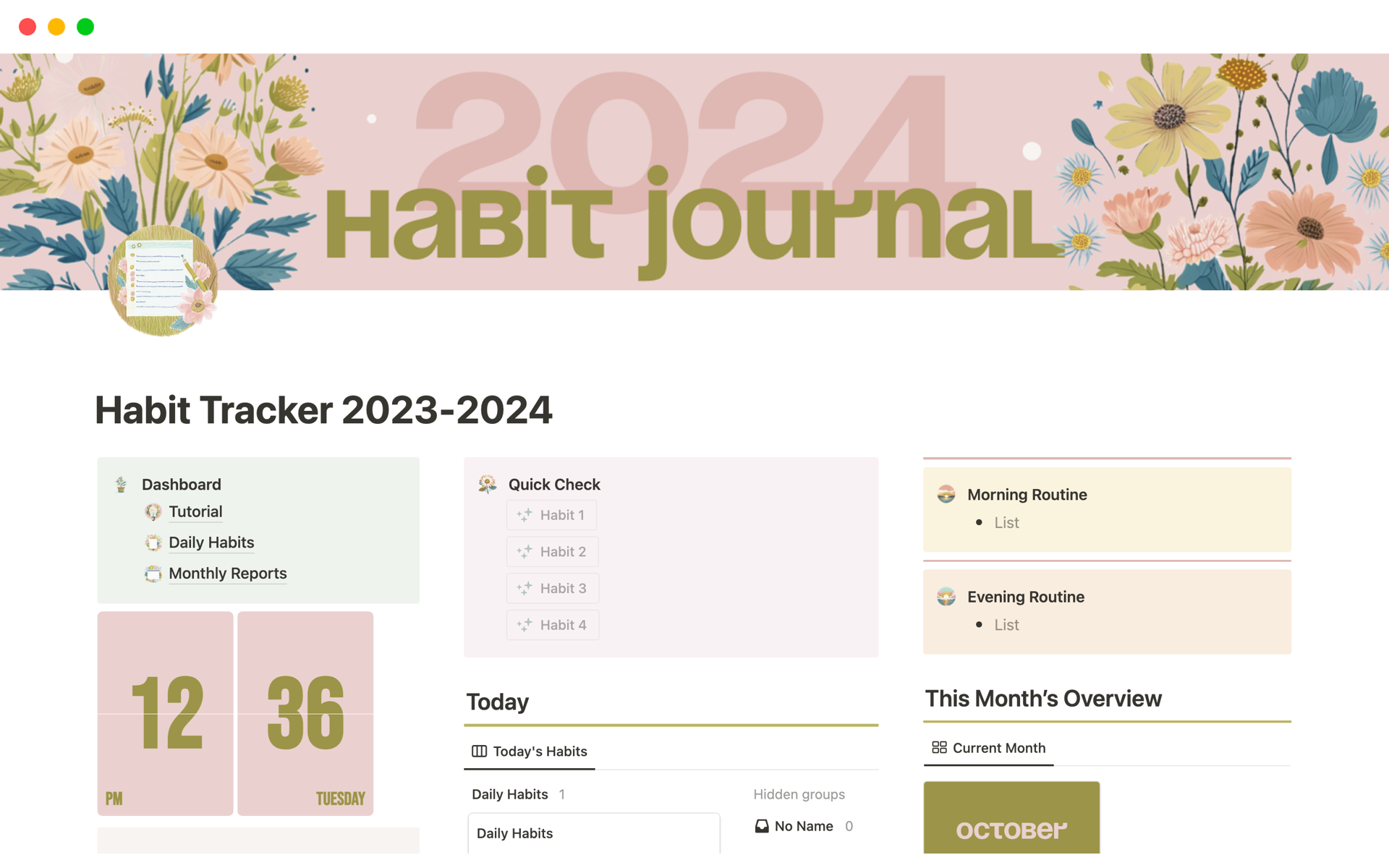 A template preview for Habit Tracker 2023-2024