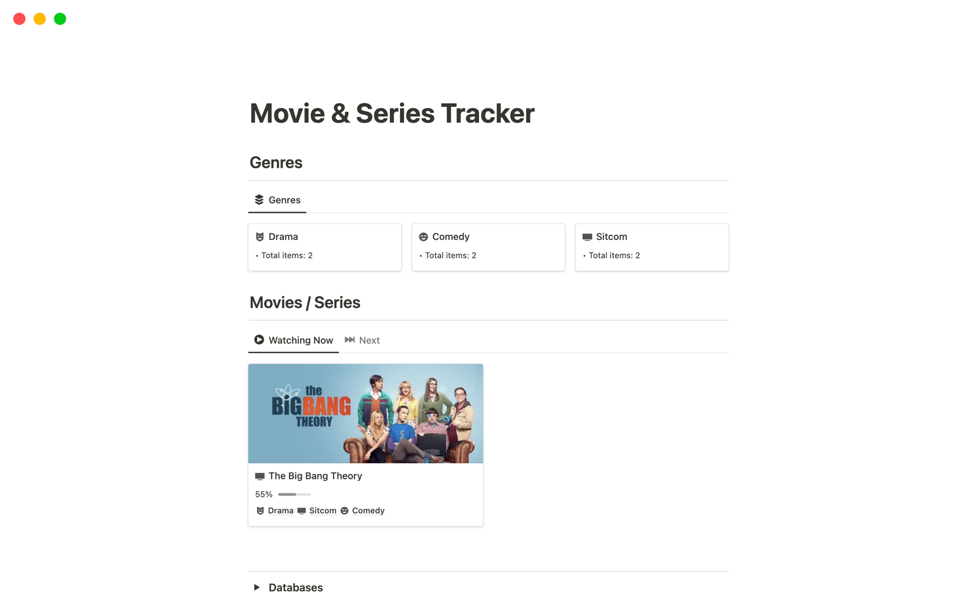 A template preview for Movie & Series Tracker