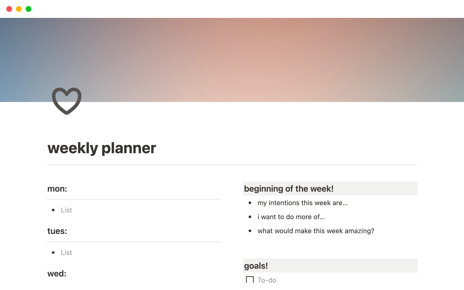 Weekly Planner Notion Template