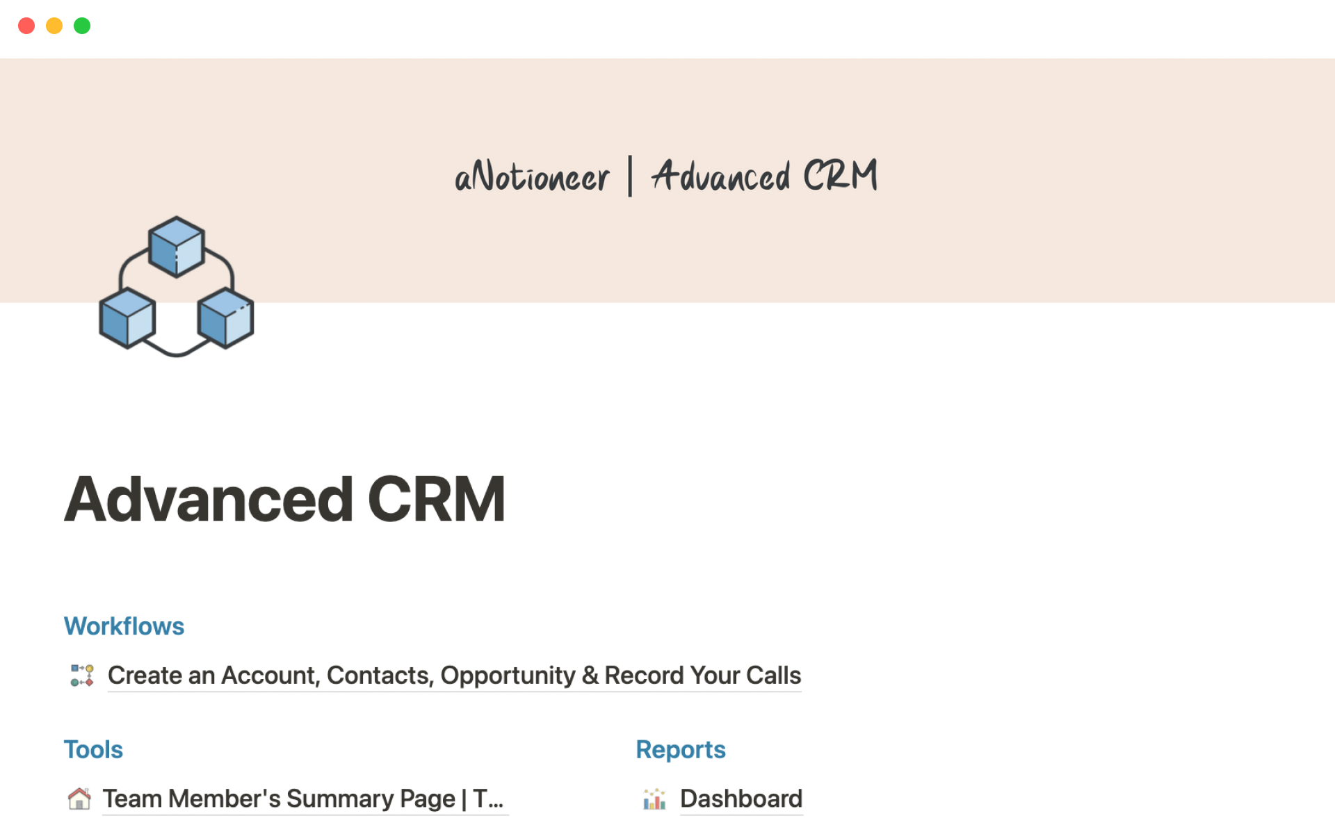 A template preview for Advanced CRM