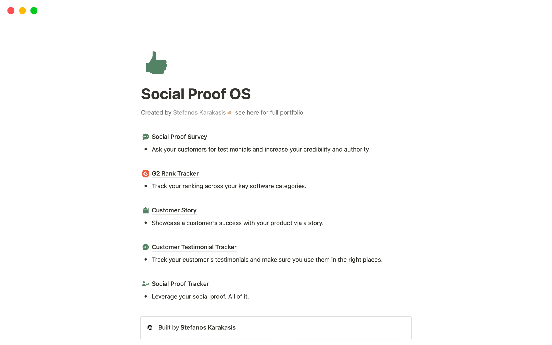 A template preview for Social Proof OS