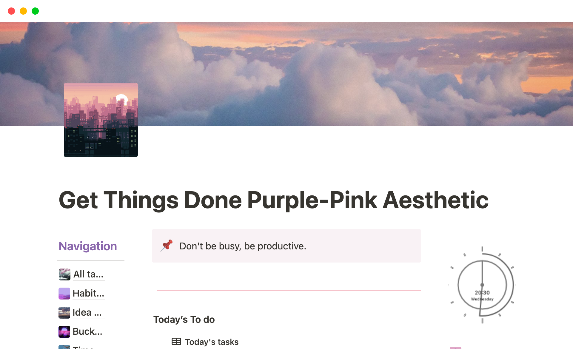 A template preview for Get Things Done Template