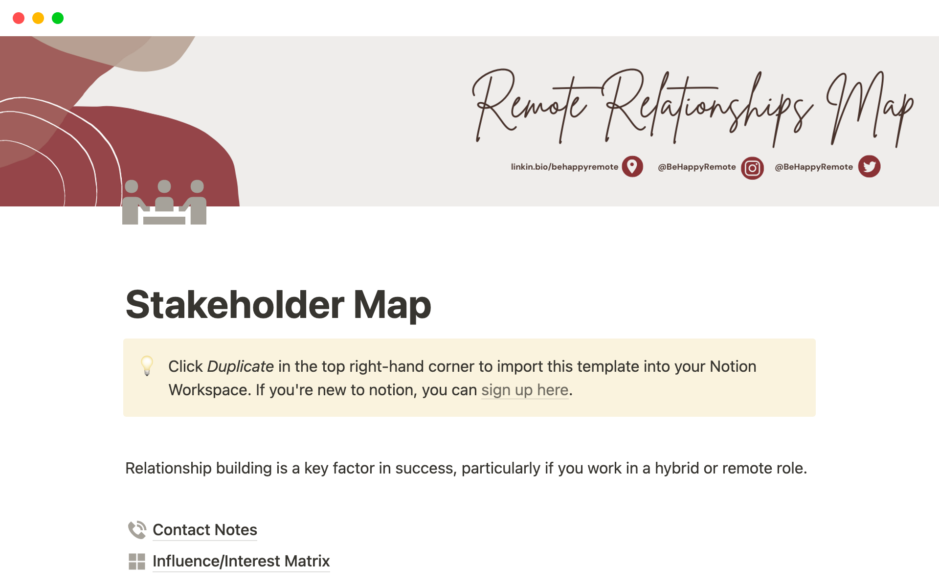 Eine Vorlagenvorschau für Remote Relationships Map