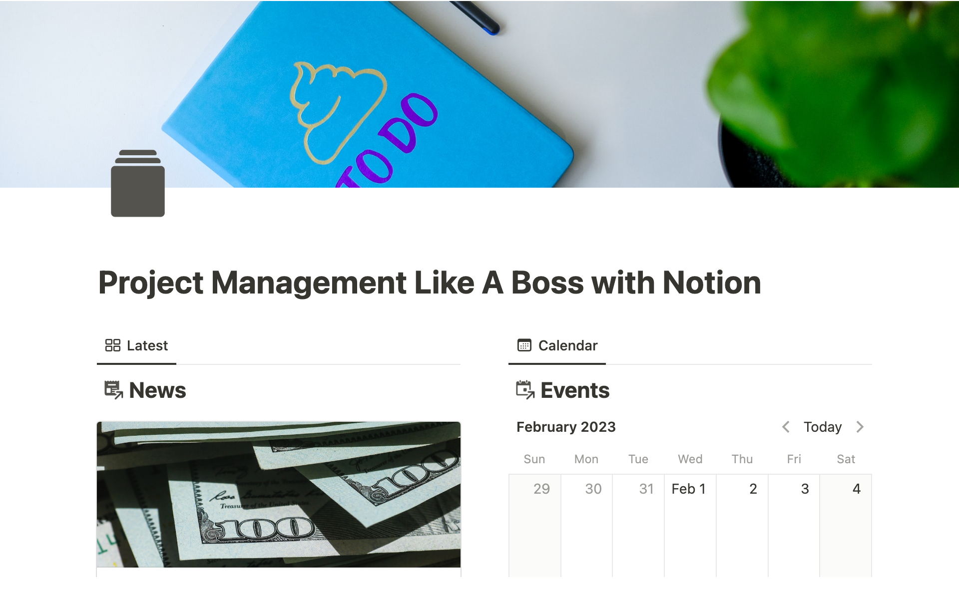 Eine Vorlagenvorschau für Project Management Like A Boss with Notion
