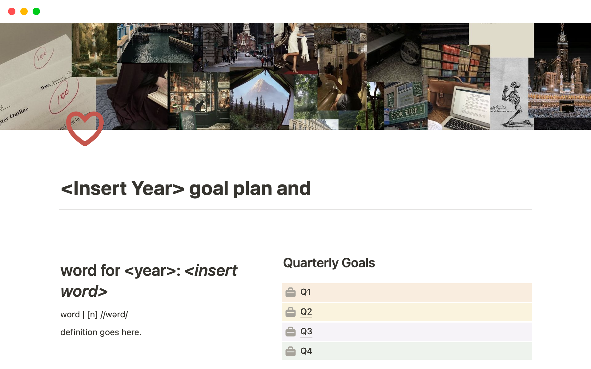 A template preview for yearly goal plan