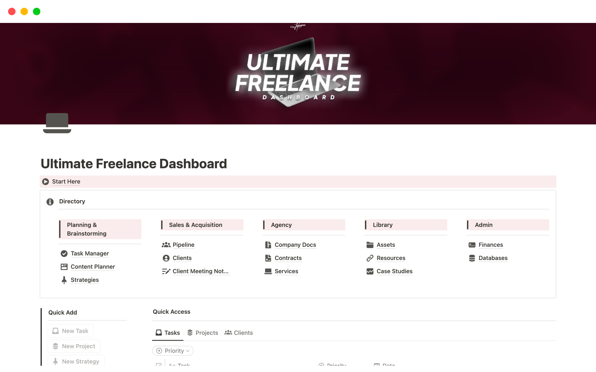 Ultimate Freelance Dashboardのテンプレートのプレビュー