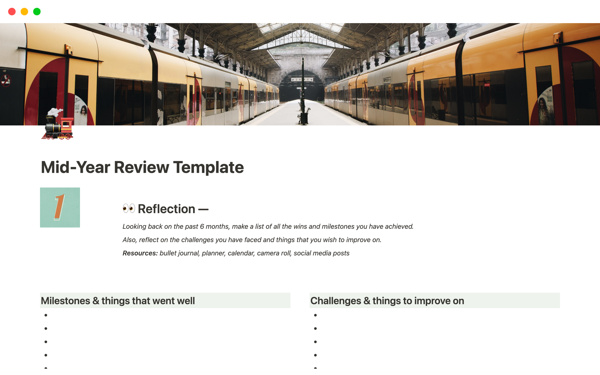 This personal Mid Year Review template contains five sections to review your personal life.