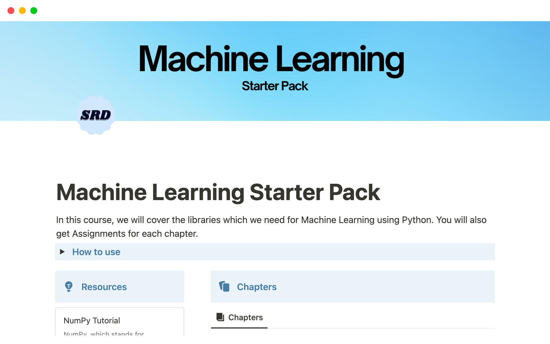 This Machine Learning Starter Pack course will cover the essential libraries and tools needed to begin Machine Learning using Python. 