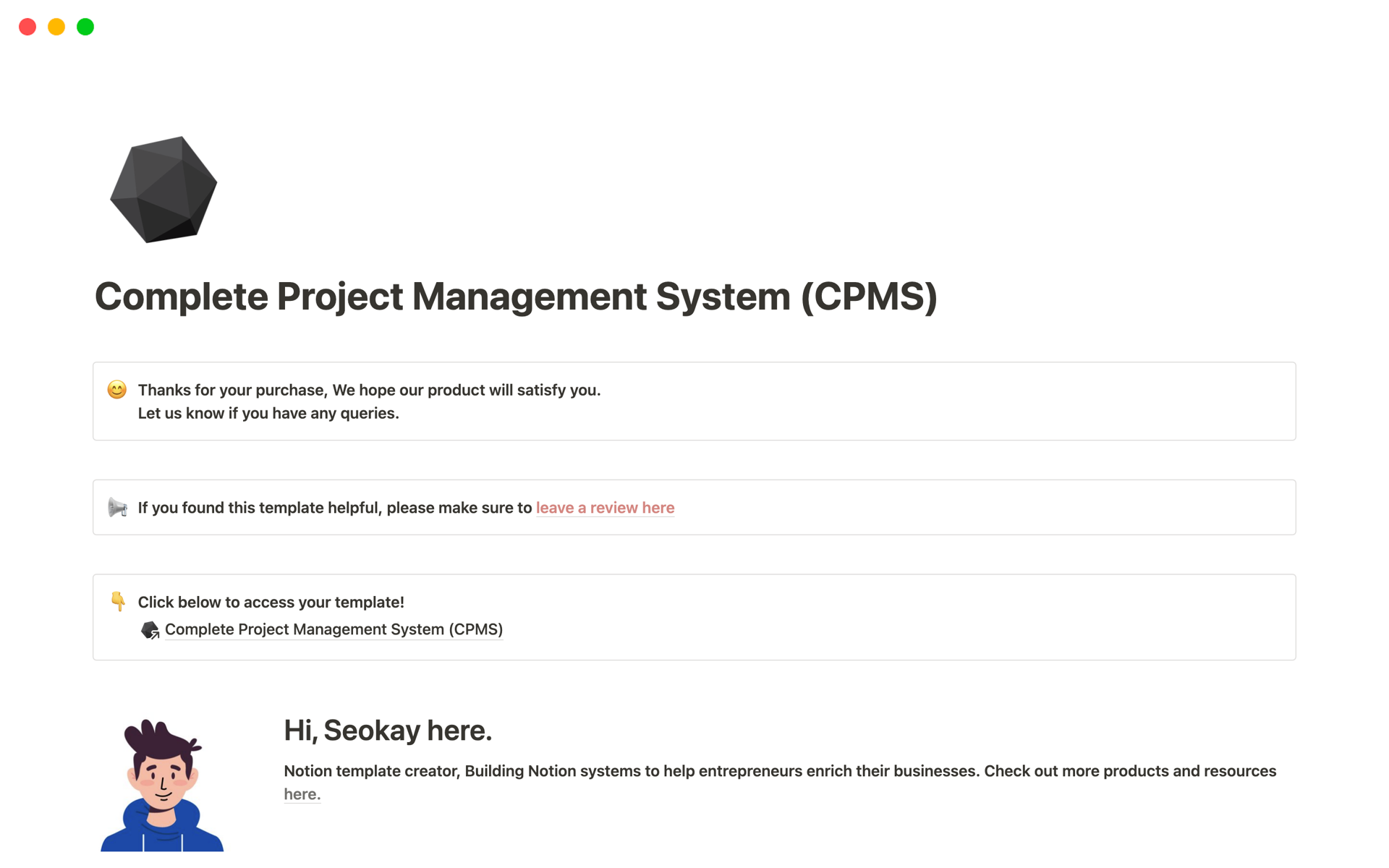A template preview for Complete Project Management System (CPMS) 