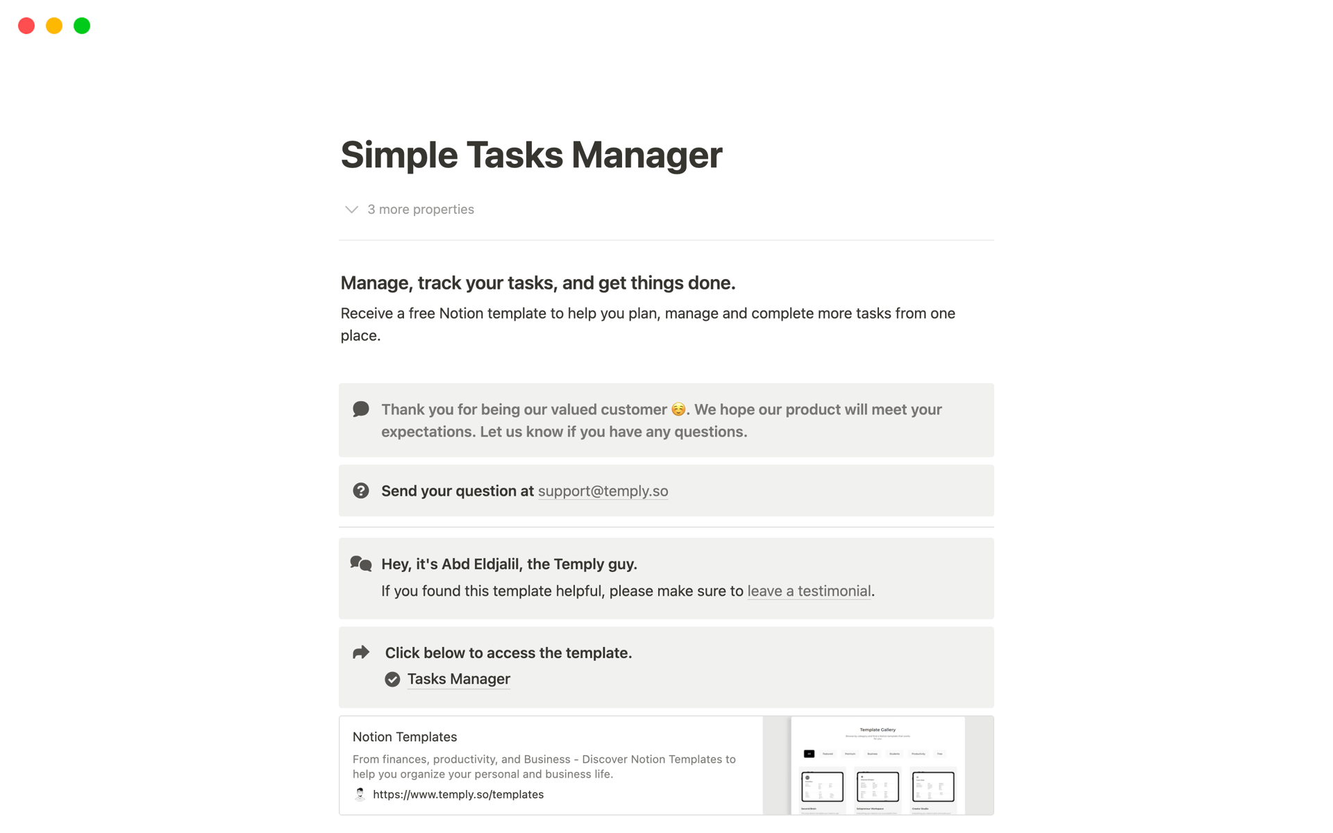Simple Tasks Manager | Modèle Notion