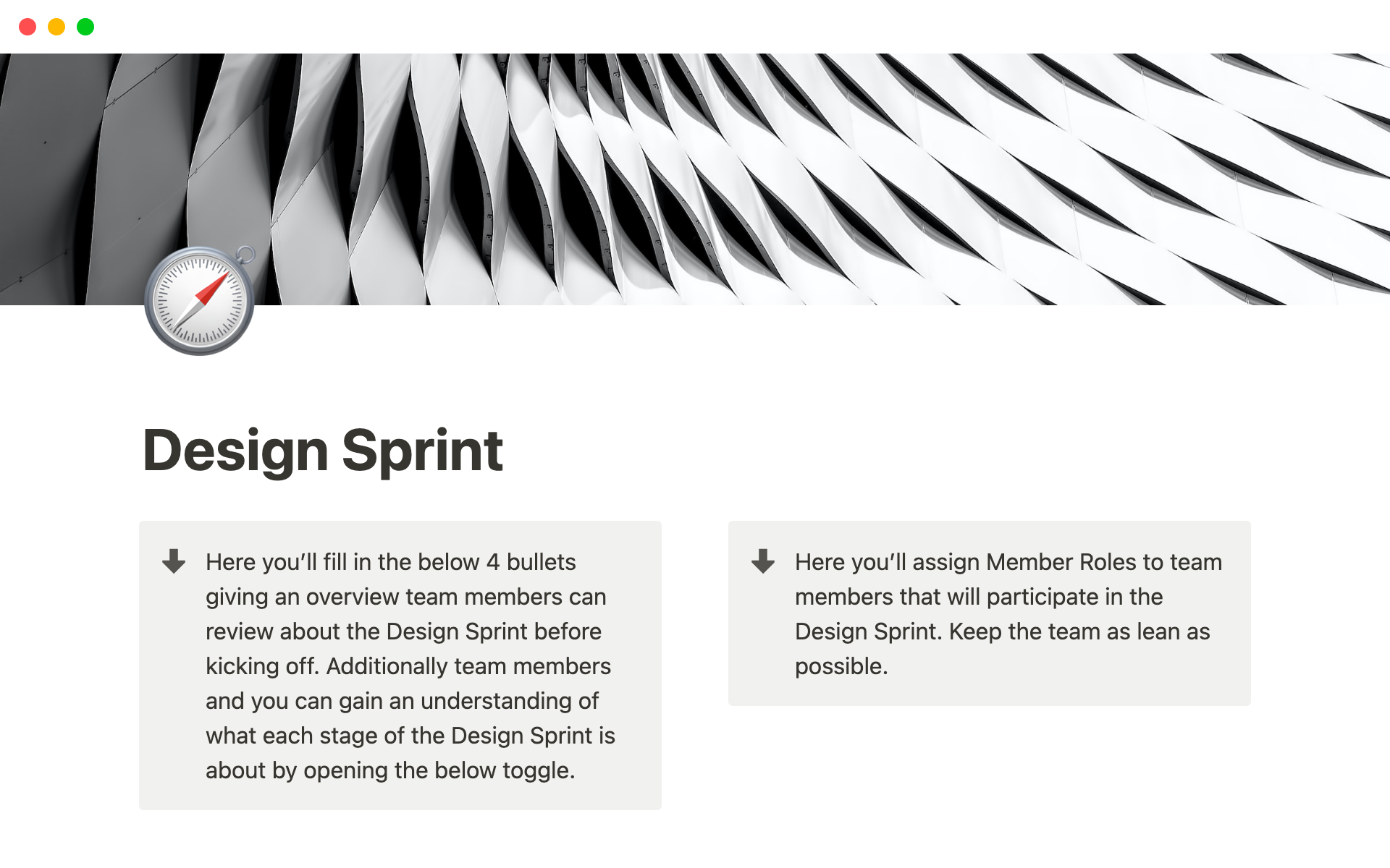 Eine Vorlagenvorschau für Design Sprint Notion Template