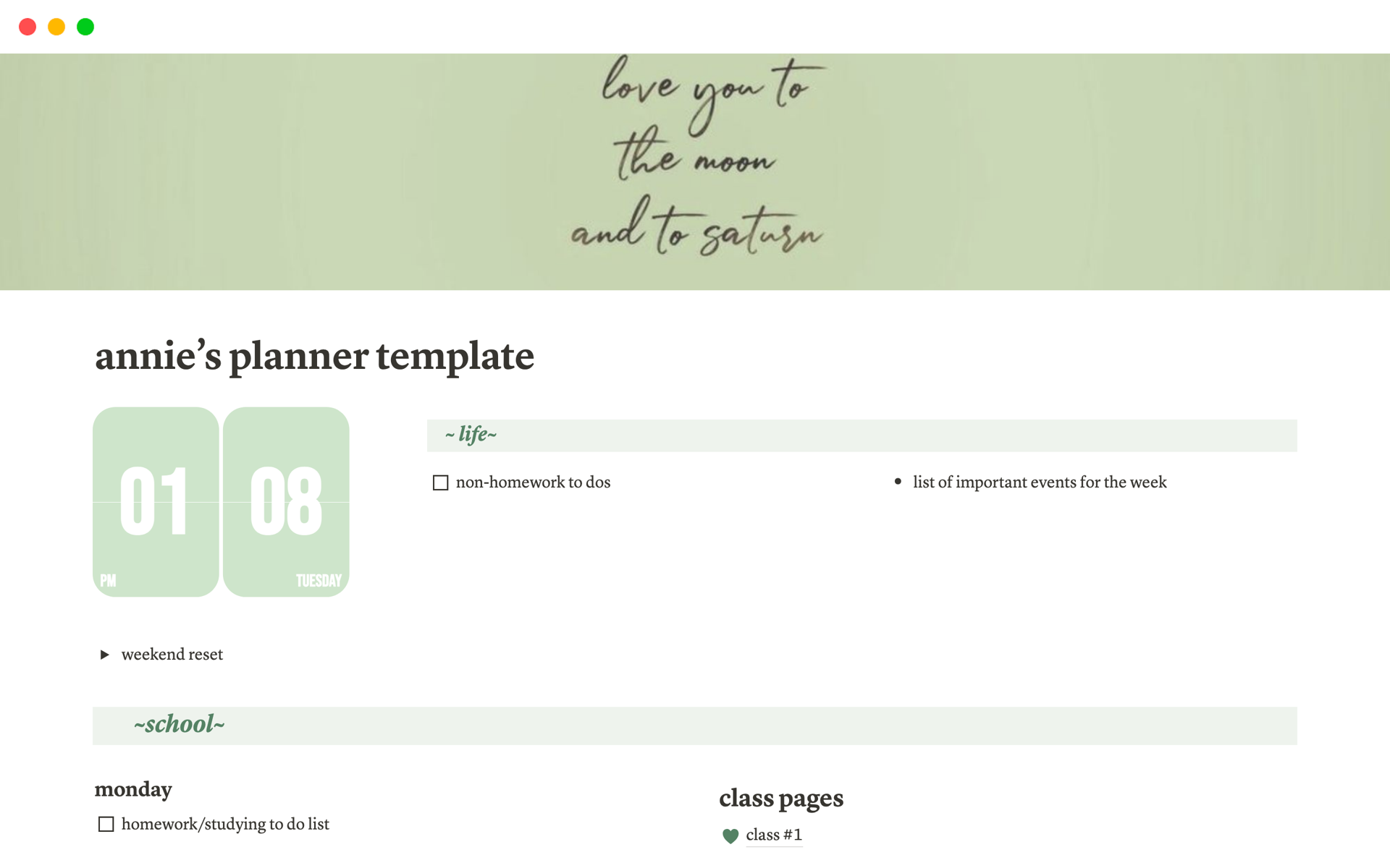 academic planner Notion Template