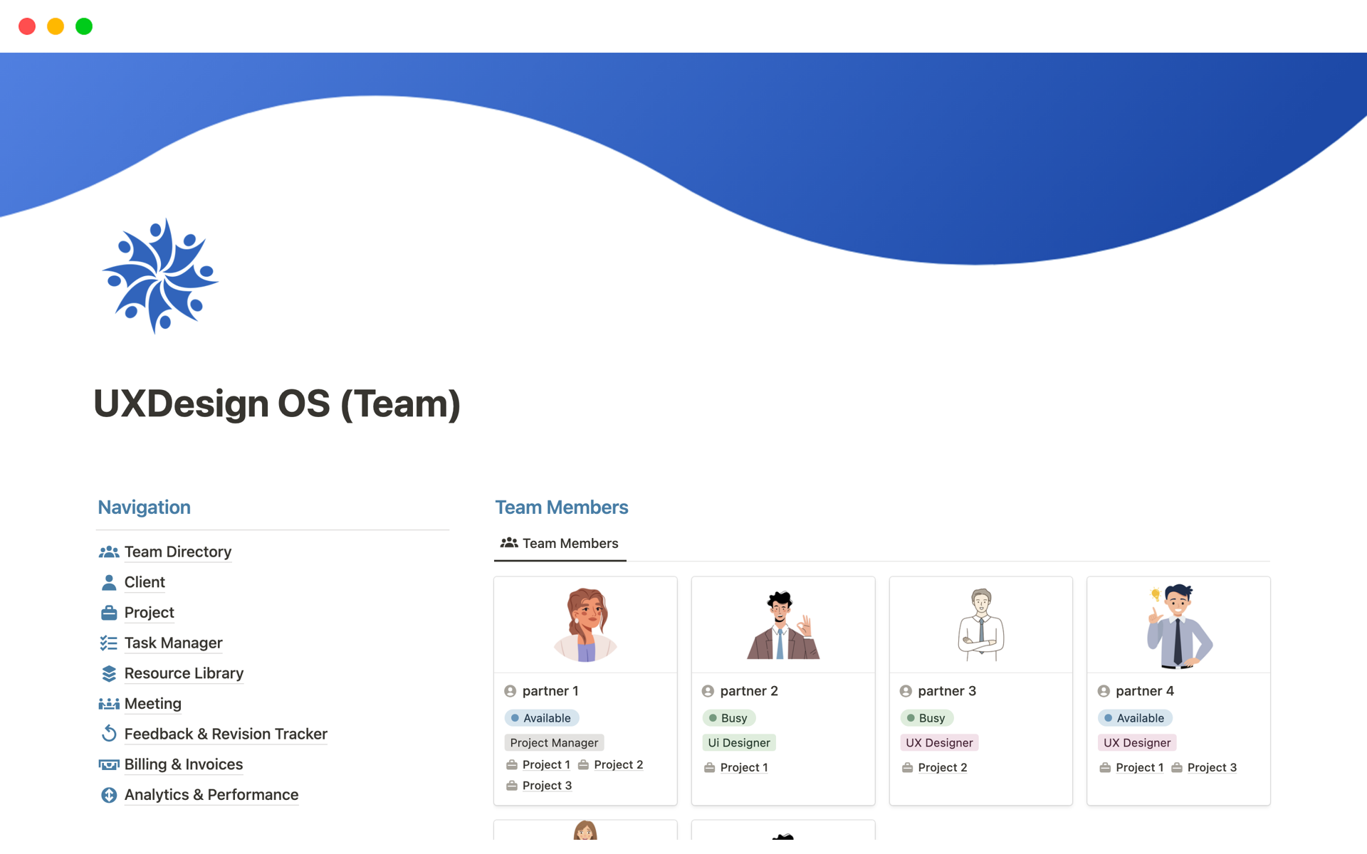 A template preview for UXDesign OS (Team)
