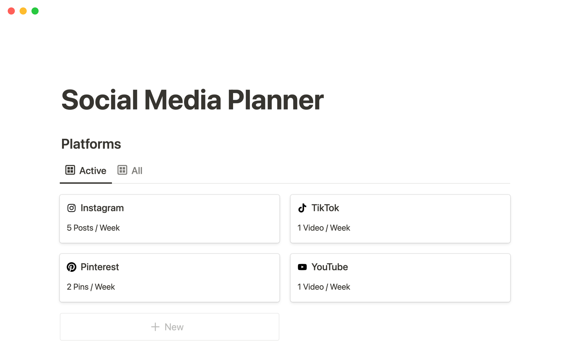 A template preview for Social media planner