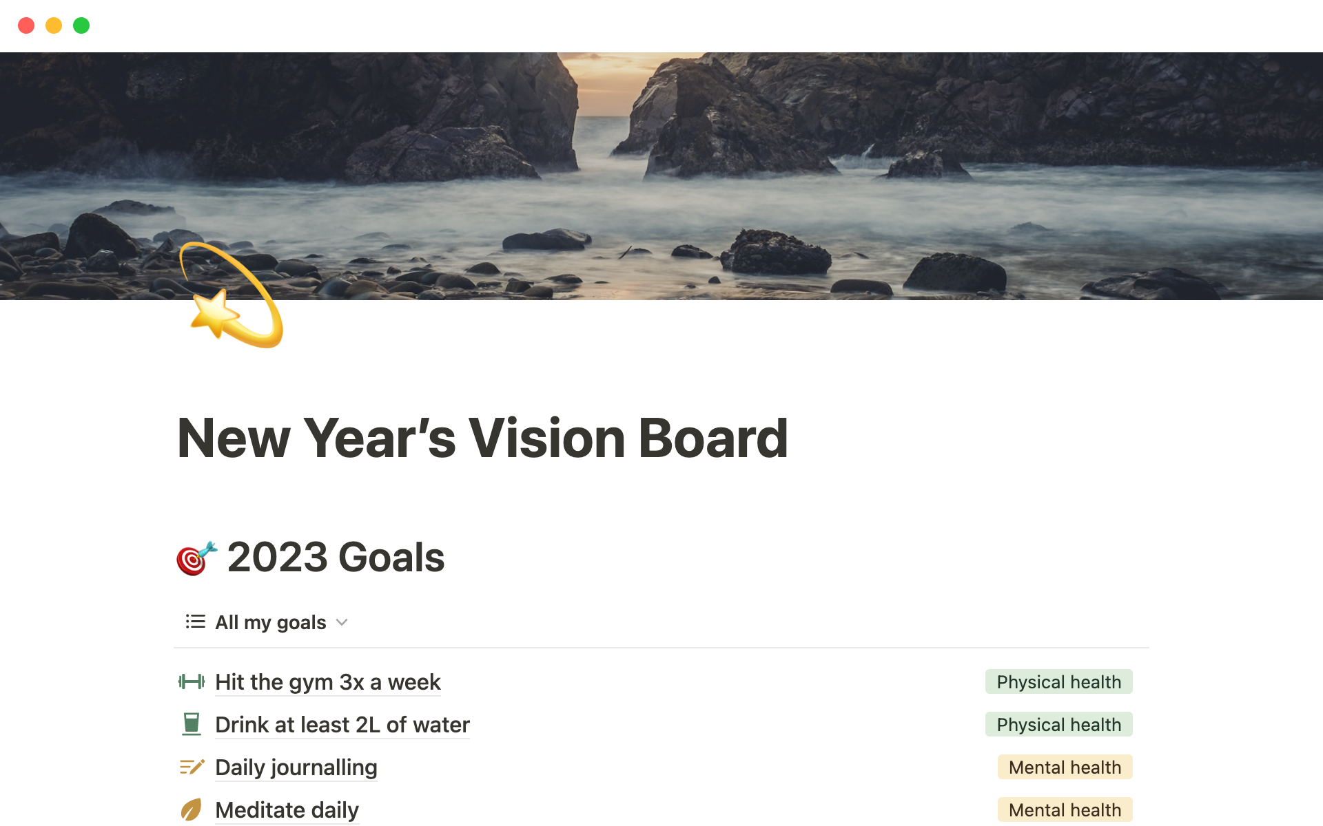 Eine Vorlagenvorschau für New Year’s Vision Board