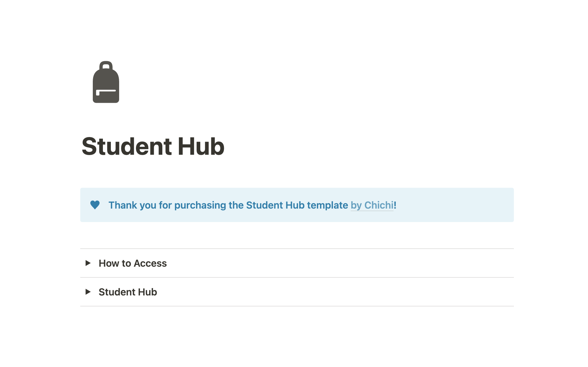 A template preview for Student Hub
