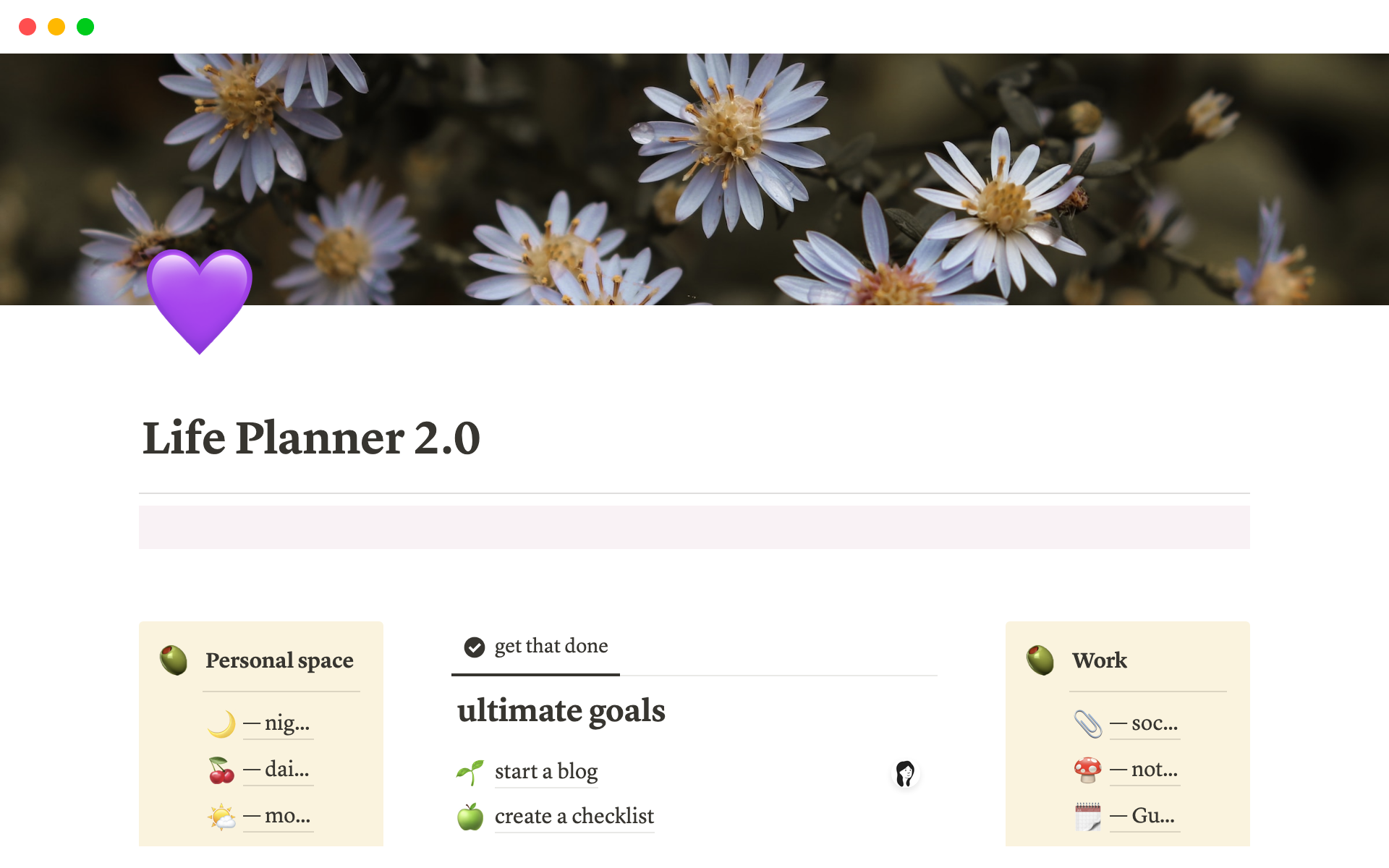 A template preview for Life Planner 2.0