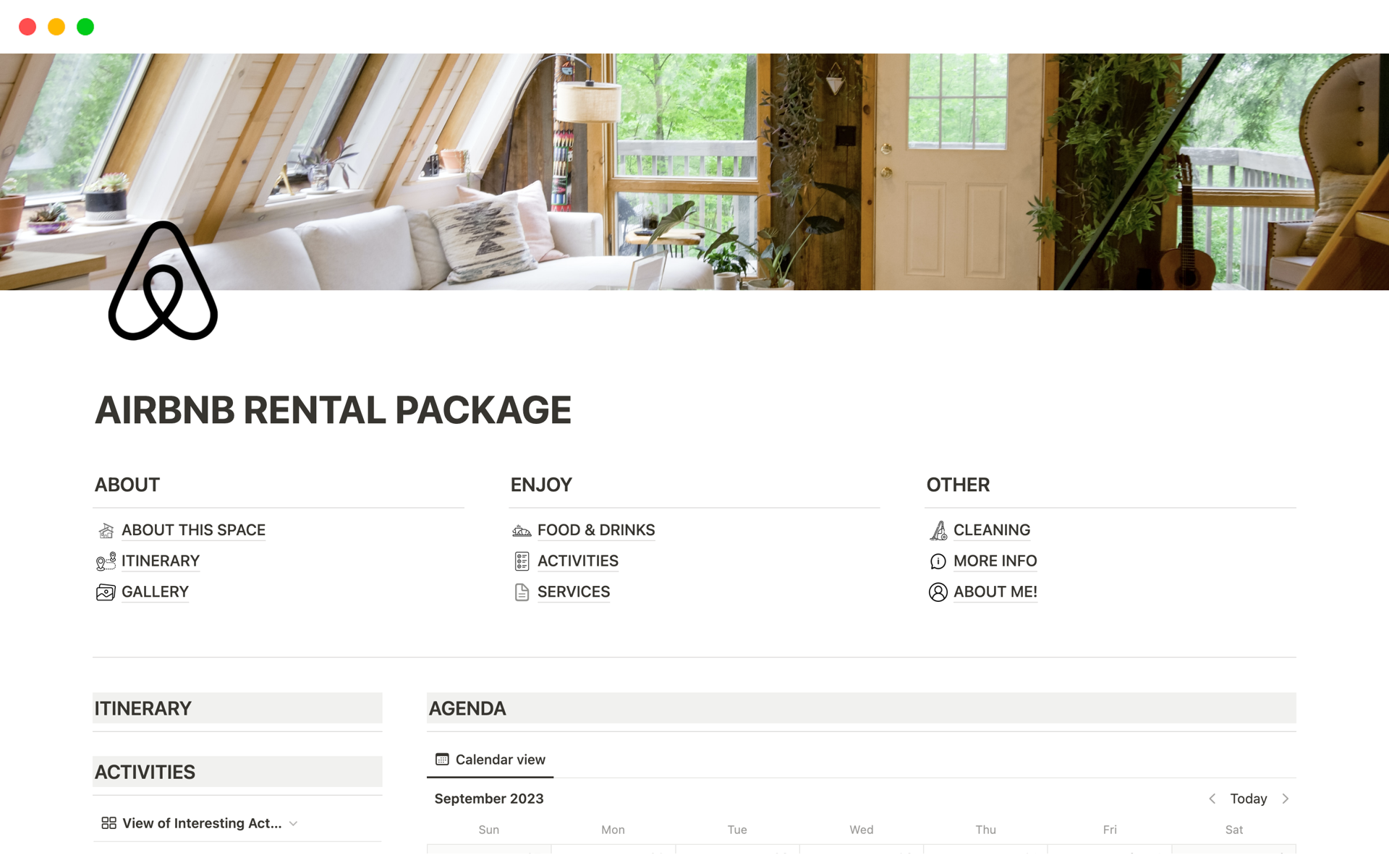 A template preview for AIRBNB RENTAL PACKAGE