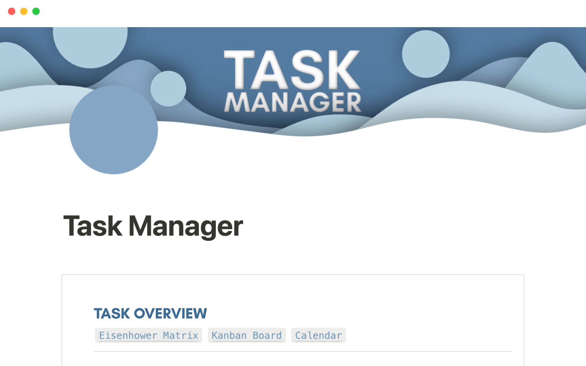 Aperçu du modèle de Task manager