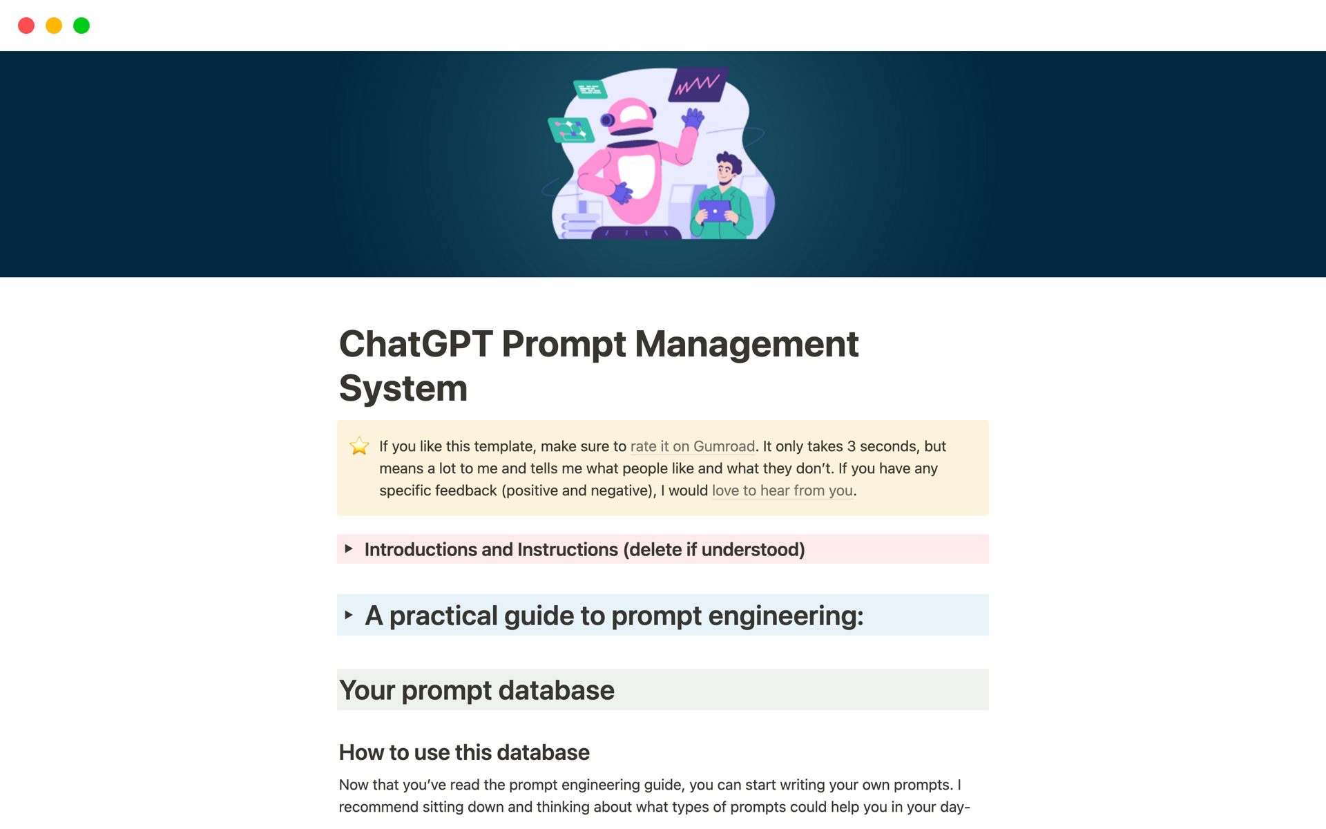 A template preview for ChatGPT Prompt Management System