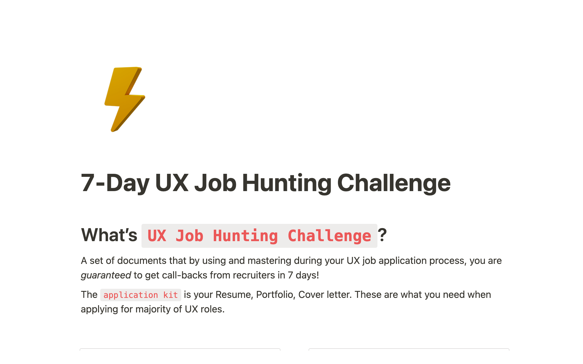 A template preview for 7-Day UX Job Hunting Challenge