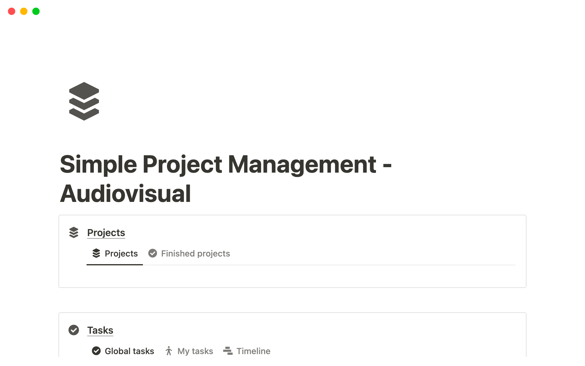 A template preview for Simple Audiovisual Project Management