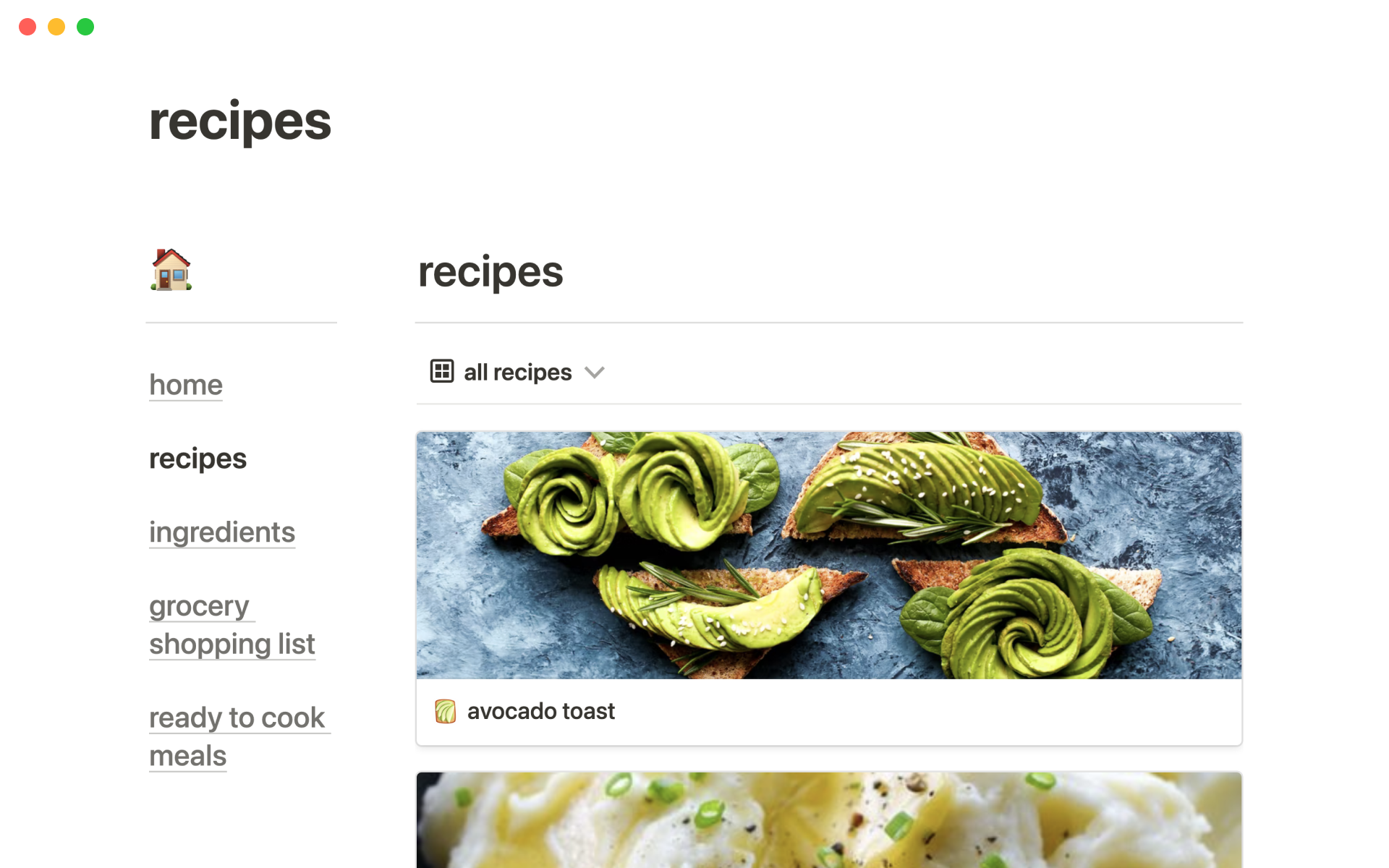 A simple meal planner that helps you organize saved recipes, autogenerate grocery lists, and more.