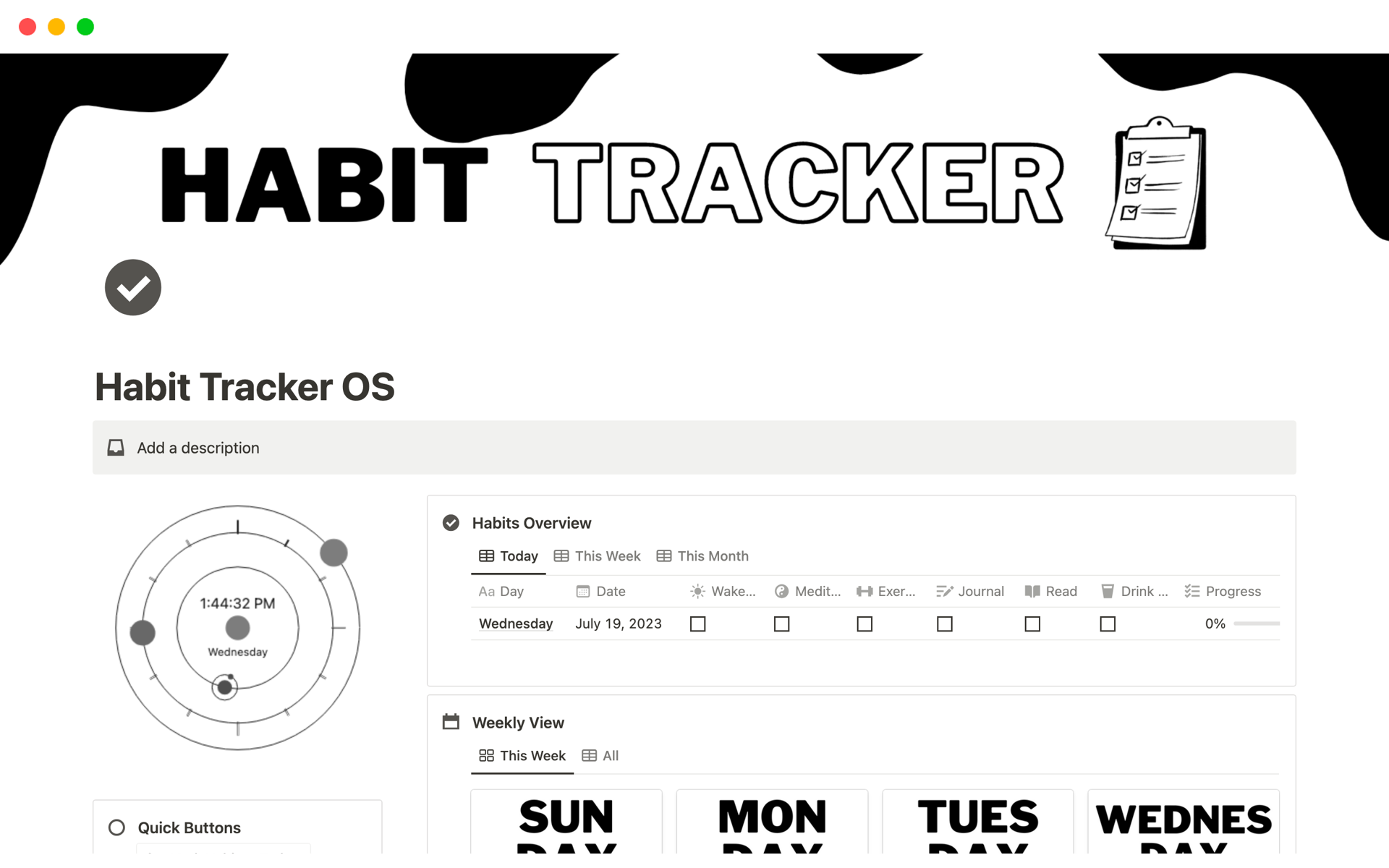A template preview for Habit Tracker OS