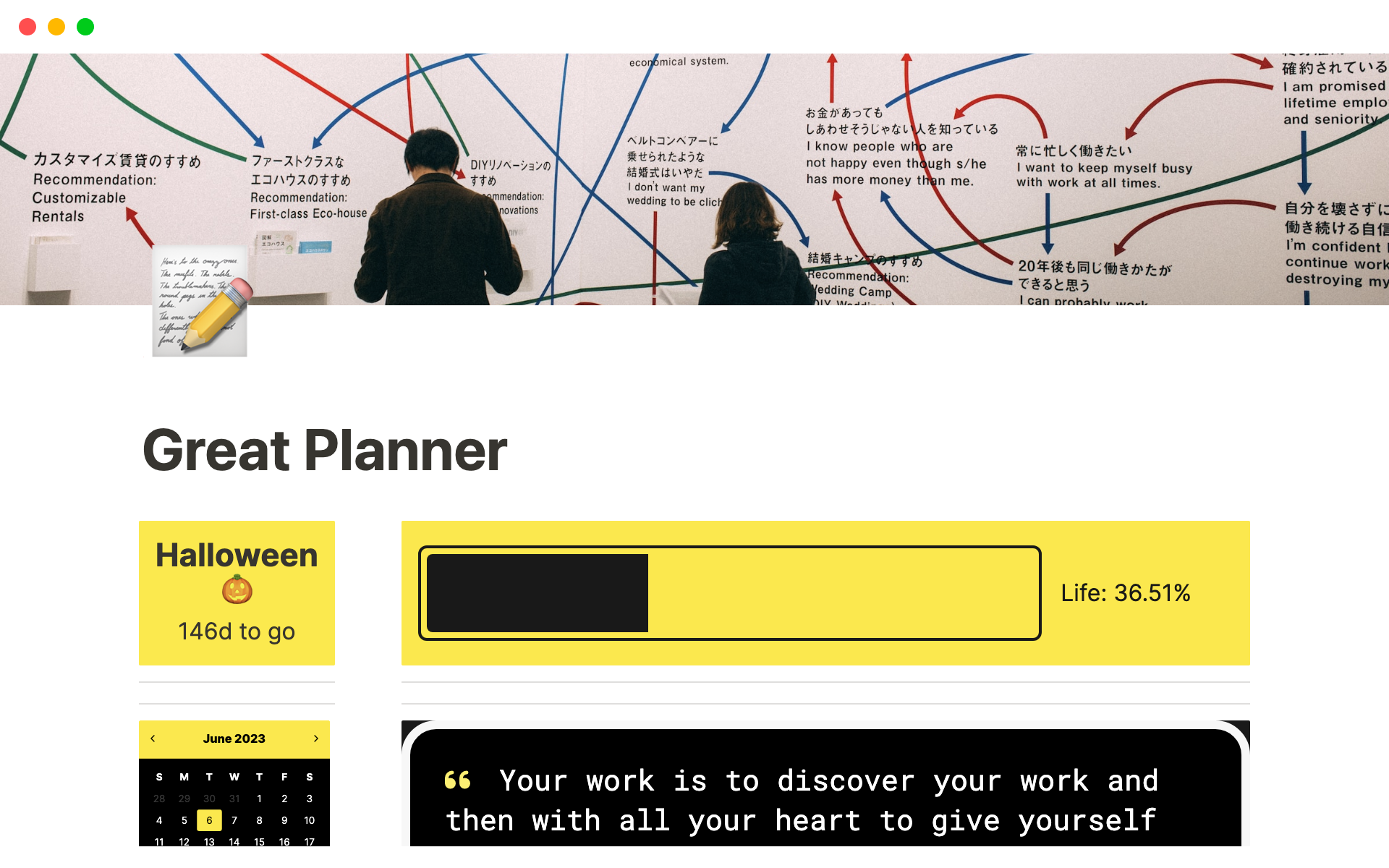 A template preview for Great Planner - Notion Template