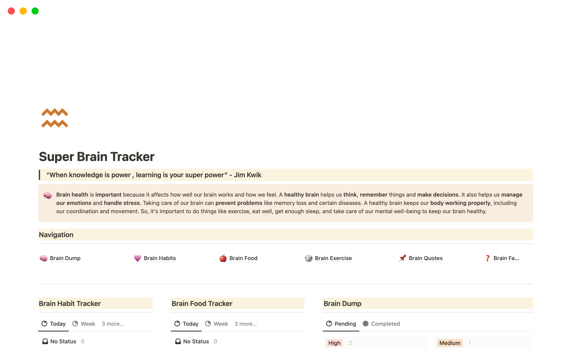 A template preview for Super Brain Tracker