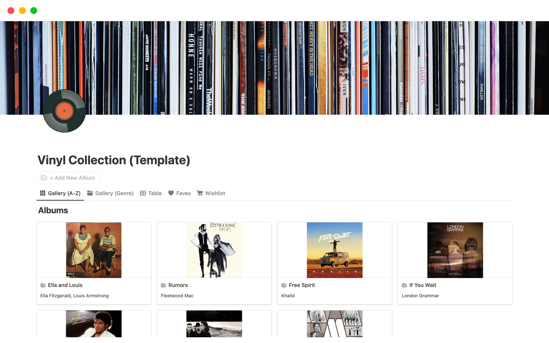 A template preview for Vinyl Record Album Collection Template