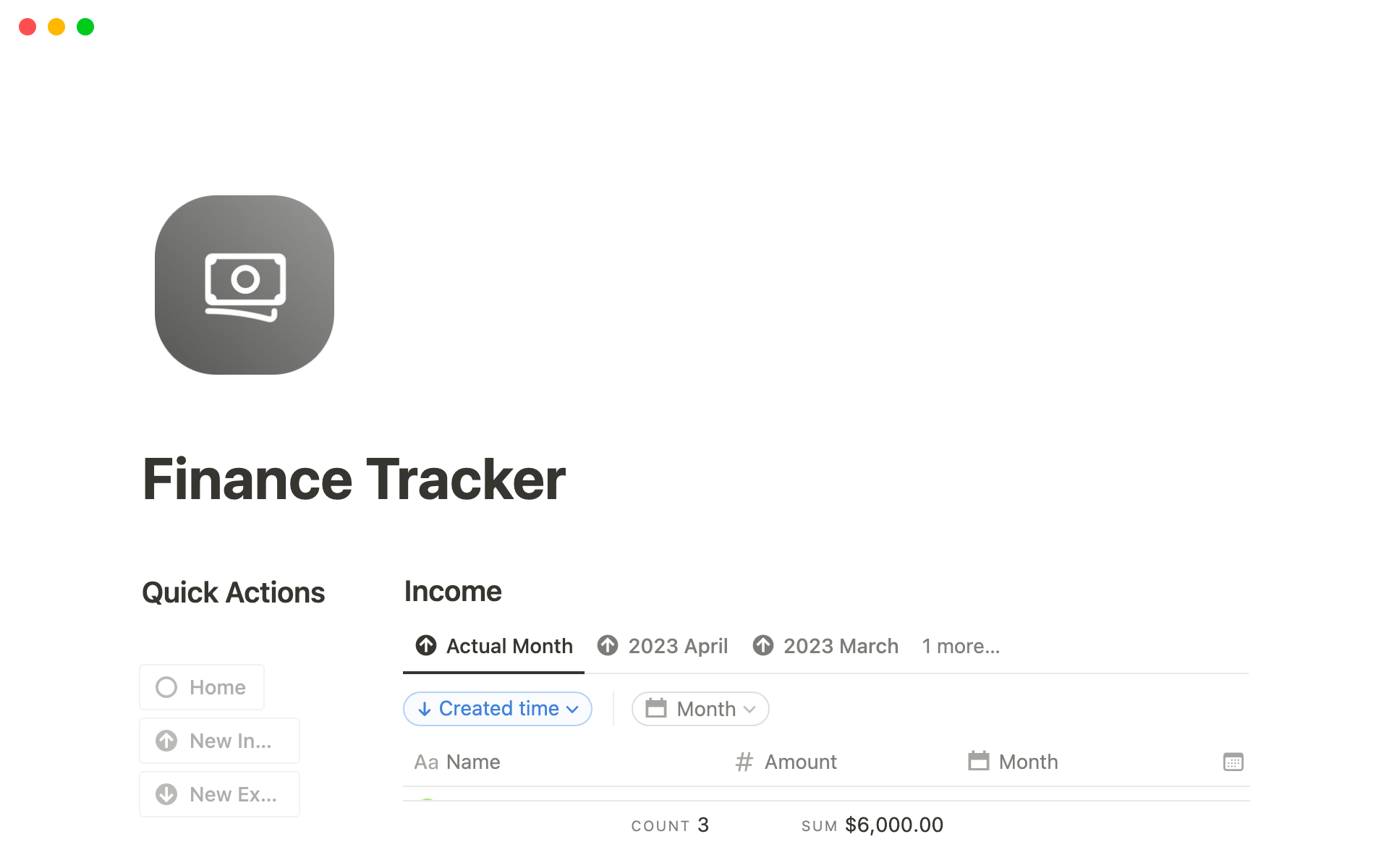 A template preview for Notion Finance Tracker for Free